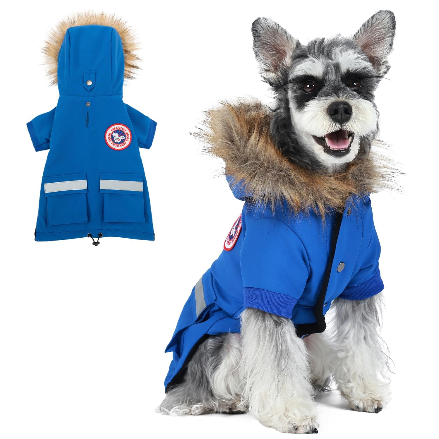 PINA Small Dog Coats - Waterproof & Windproof Dog Jacket with Pocket, Warm Flannel Lining & Faux Fur Hood for Cold Weather & Sno