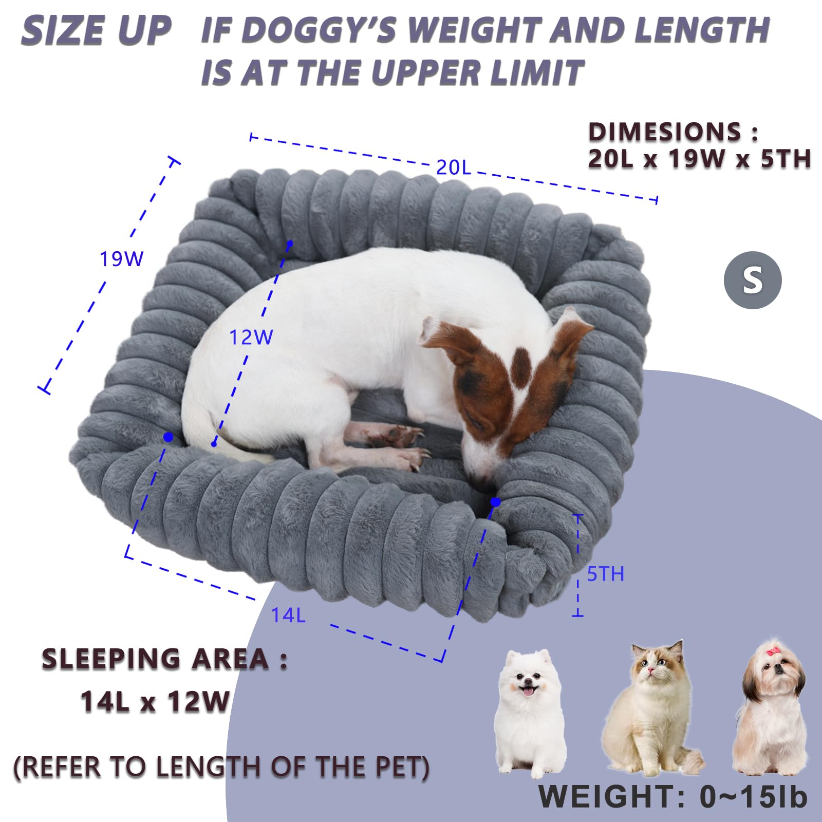 Rectangle Dog Bed For Small Dogs Washable Furry Puppy Beds,Orthopedic Soft Calming Warming Sleeping Cat Bed With Sides,Cozy Cord