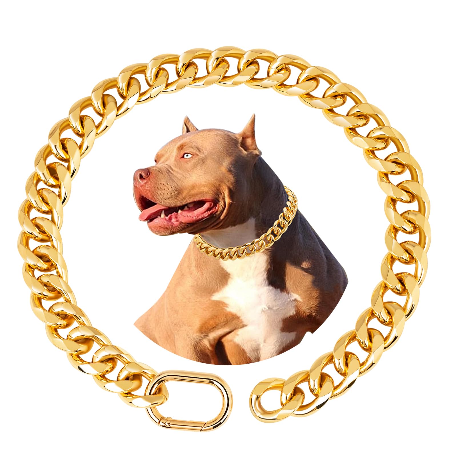 Baobote 19Mm Thick 18K Gold Plated Metal Dog Cuban Link Collar Gold Dog Chain Collar For Dogs(18'' Gold)