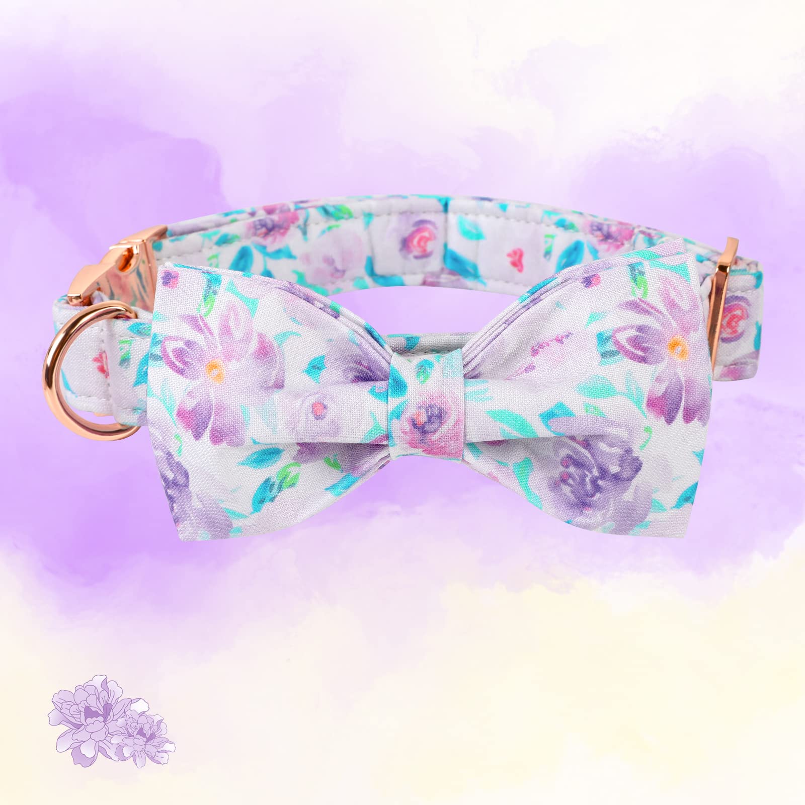 Lionheart Glory Purple Dog Collar, Adjustable Dog Collar With Bowtie, Pet Gift Collar For Dog Soft Bowtie Dog Collars For Medium