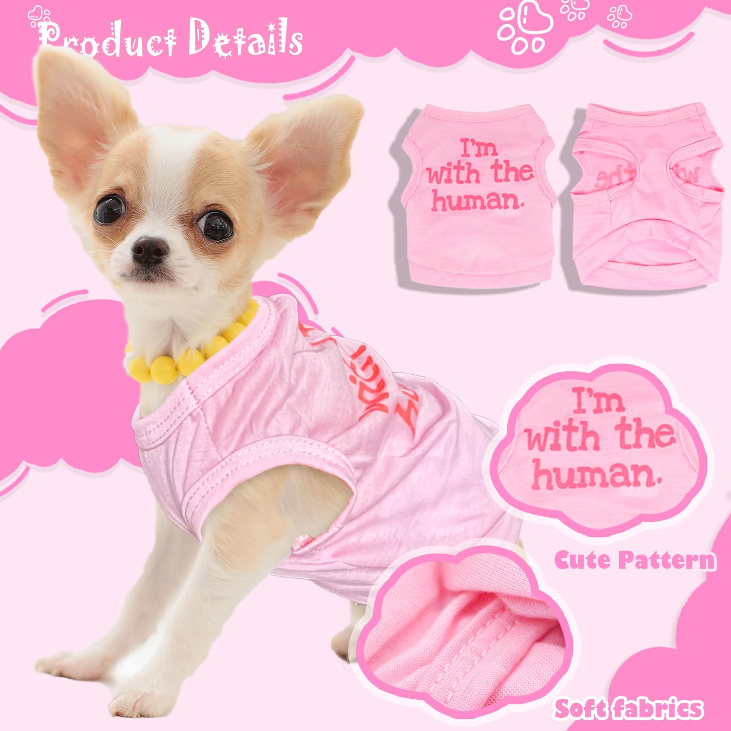 4- Pieces Chihuahua Dog Clothes For Small Dogs Girl Cute Pink Puppy Shirt Pet Tank Top Outfit For Female Dogs, Yorkie, Toy Poodl