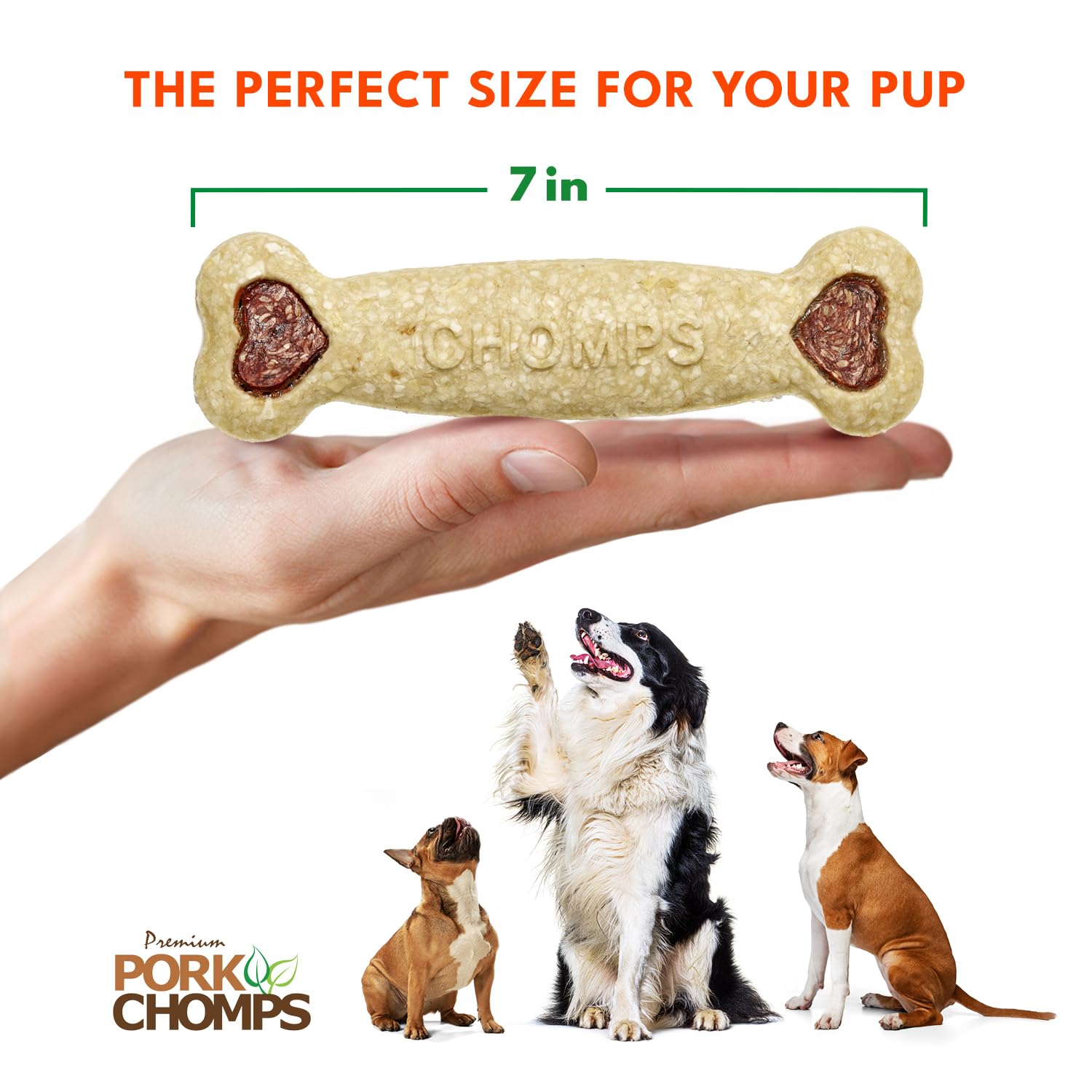 Pork Chomps Dog Chew, 7-inch Crunchy Bone, Chicken Flavor, 1 Count