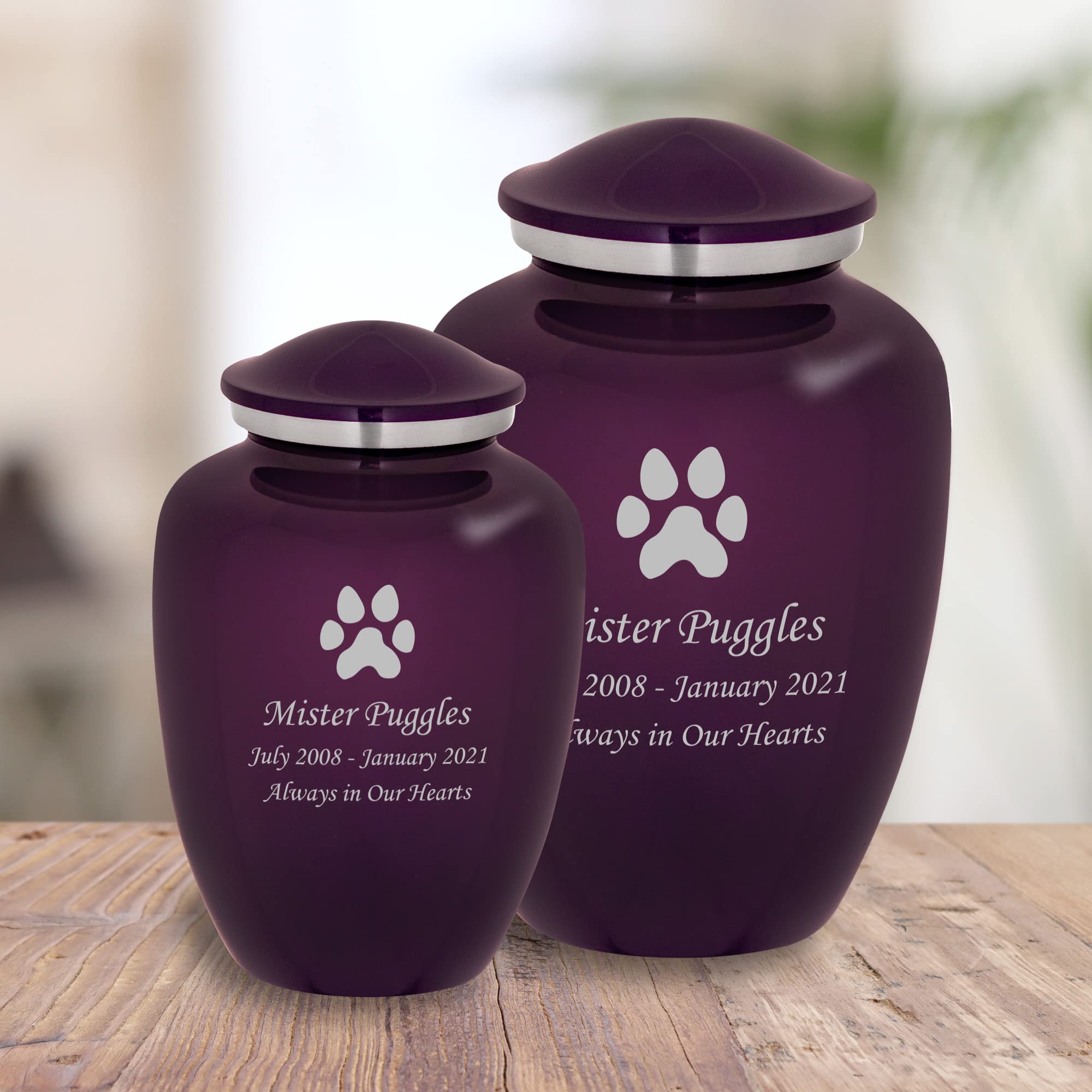 Mainely Urns Homage Medium Custom Engraved Dog Paw Cremation Urn For Pet Ashes - Vase Style Pet Urn - 80 Cubic Inch Capacity - P