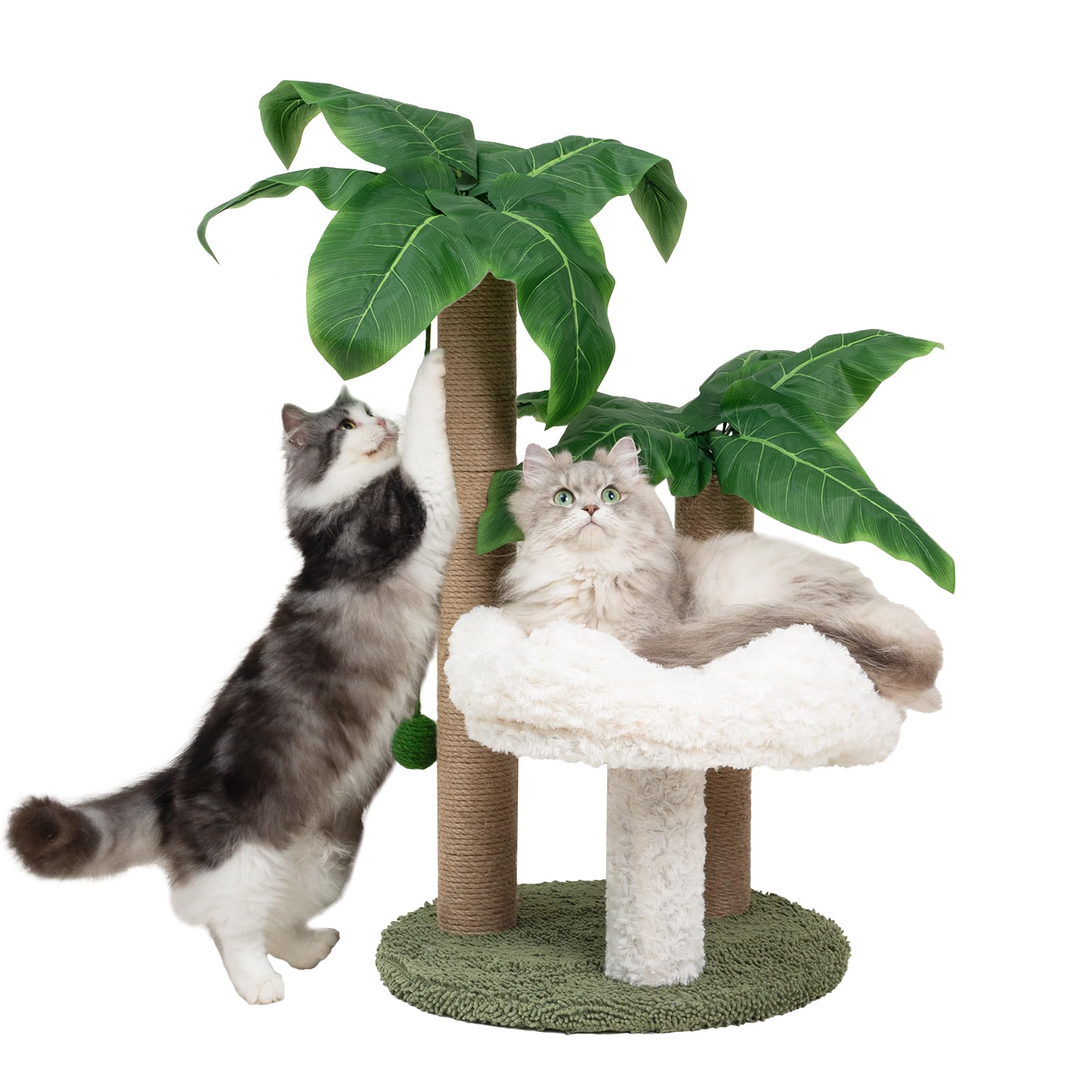 Cat Scratching Post Palm Tree with Bed Cloud Cute Cat Tree for Indoor Large Cats 3 Scratching Poles Sisal Hanging Balls for Cat 