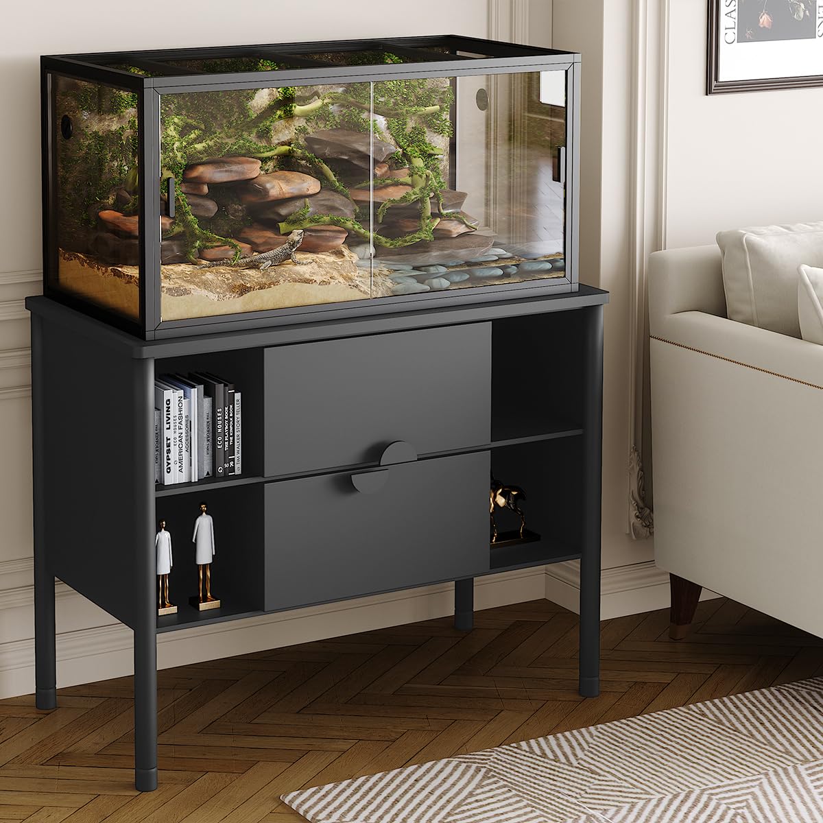 120 Gallon Reptile Terrarium Snake Enclosure 4x2x2 Bearded Dragon Tank with Sliding Glass Doors, Heavy Duty Top Screen Ventil