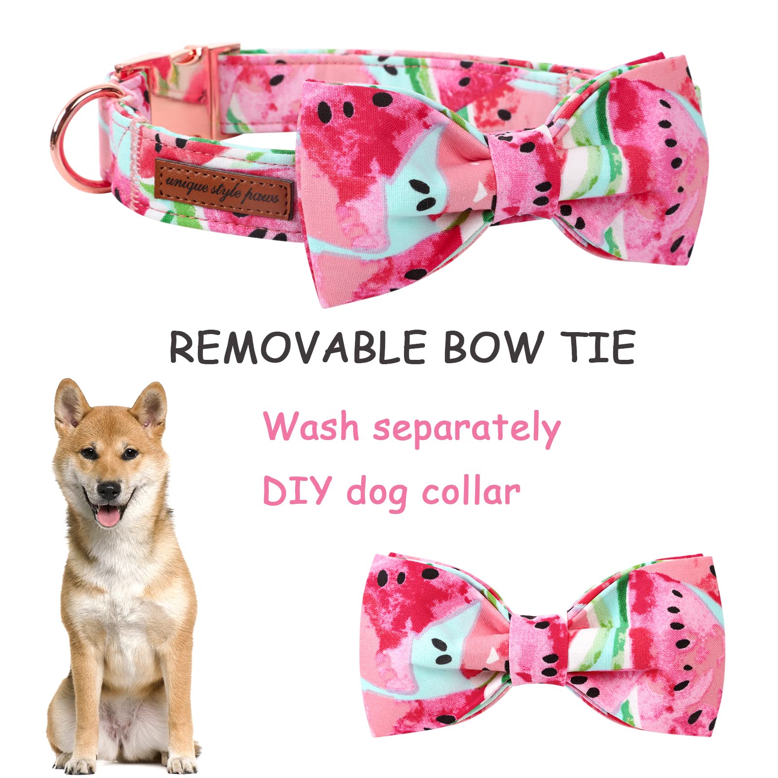 Unique Style Paws Bowtie Dog Collar Cotton Watermelon Collar Adjustable Summer Collar For Small Medium Large Dogs - Xl