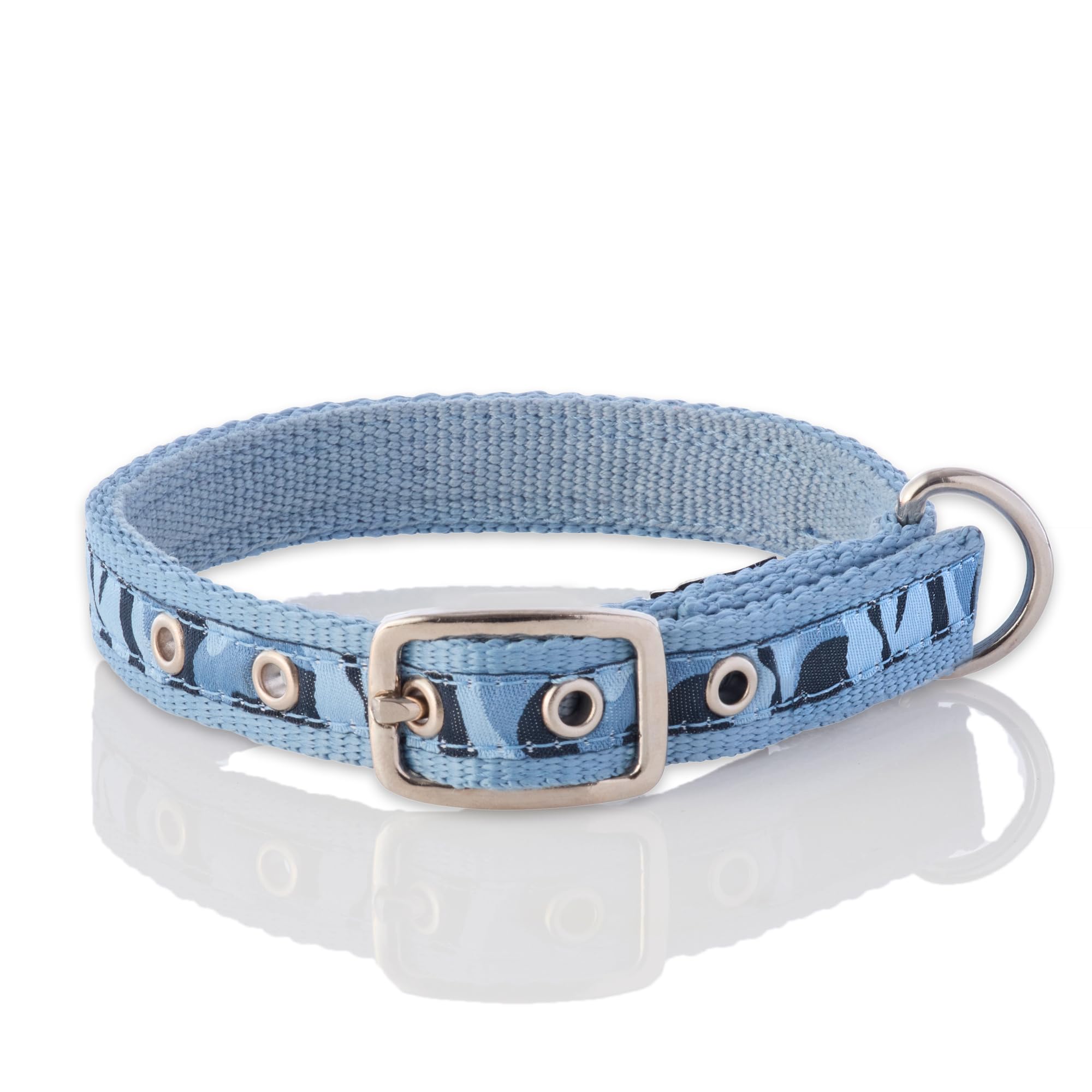 Pet Passion Adjustable Recycled Ribbon Dog Collar For All Pet Breeds, Camo-Navy, Large
