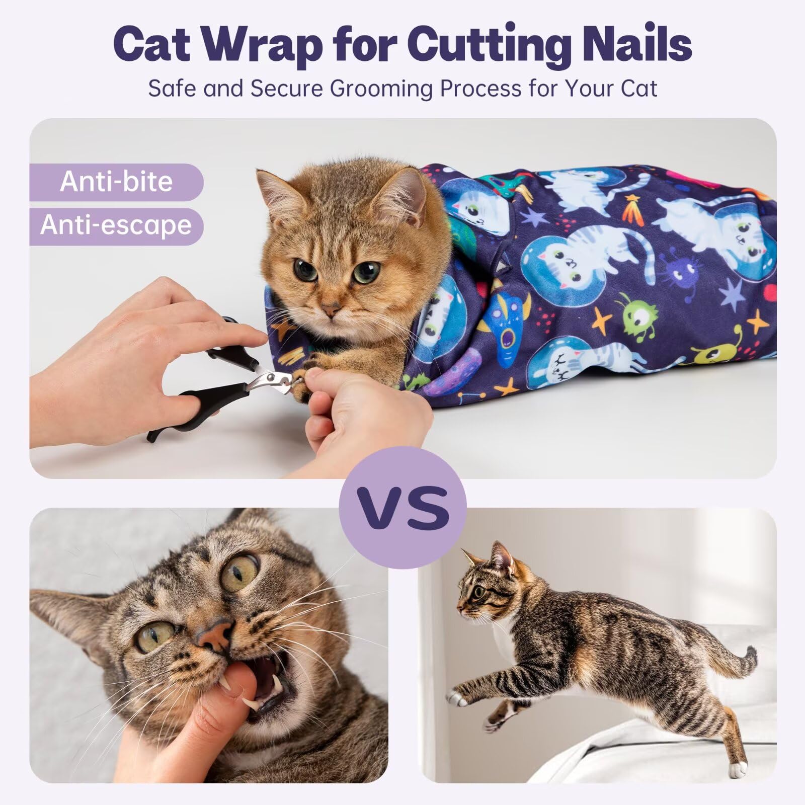 Paw Legend 27.6'' Cat Wrap For Grooming Cat Wrap For Cutting Nails Cat Restraint For Nail Clipping Self Adhesive Blanket Restrai