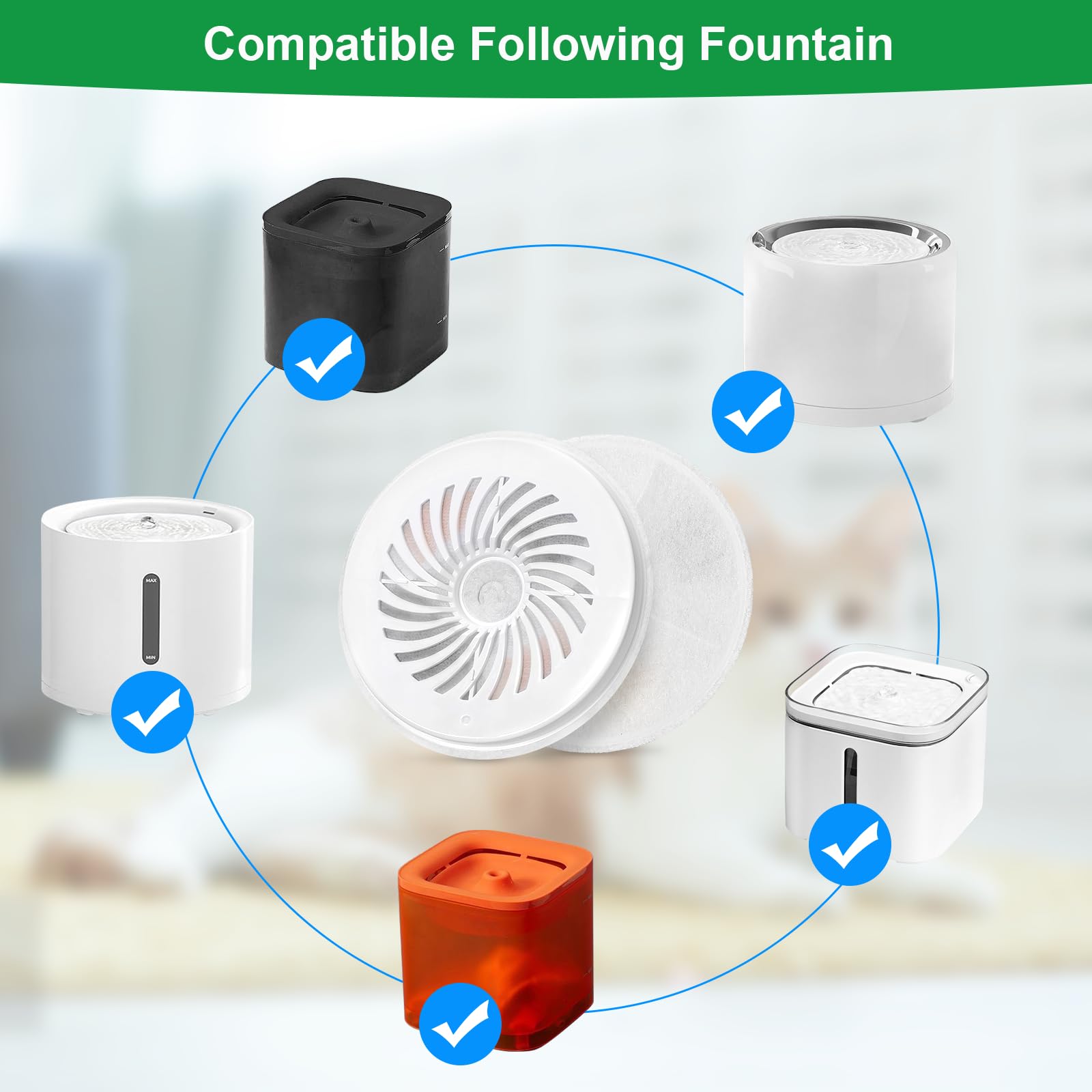 Carcent Upgraded Filter Units 3.0 for PET Cat Water Fountains - 10 Pack, White, Model 103-17-10, Compatible with E versweet Series