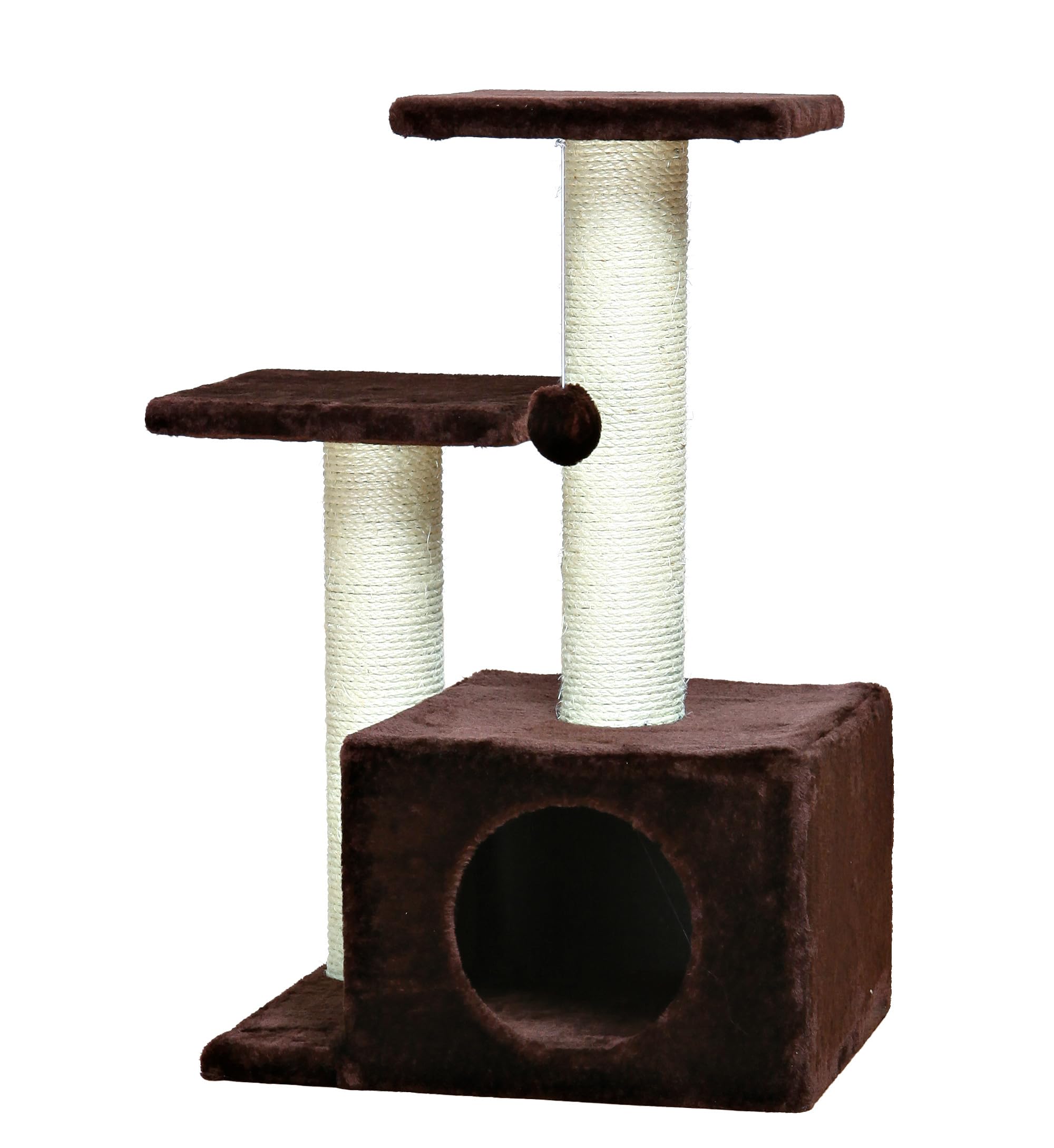 Trixie Valencia Scratching Post With Condo, Two Platforms, Dangling Cat Toy, Brown