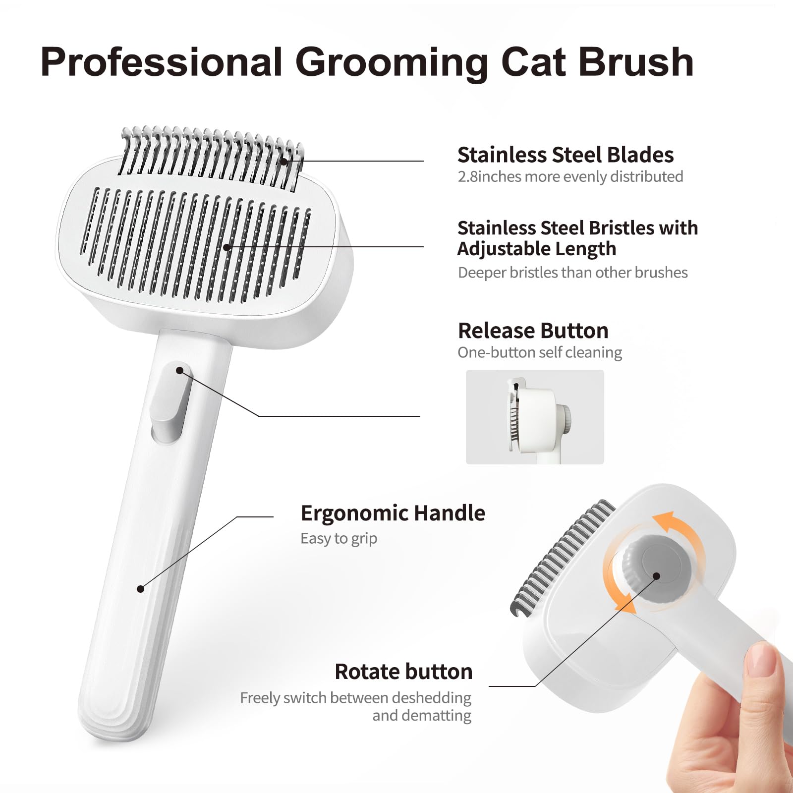 Moesoce 2-In-1 Deshedding Brush & Dematting Comb For Cats, Cat Brush For Long Haired Cats, Effectively Removes Matted Fur & Tang
