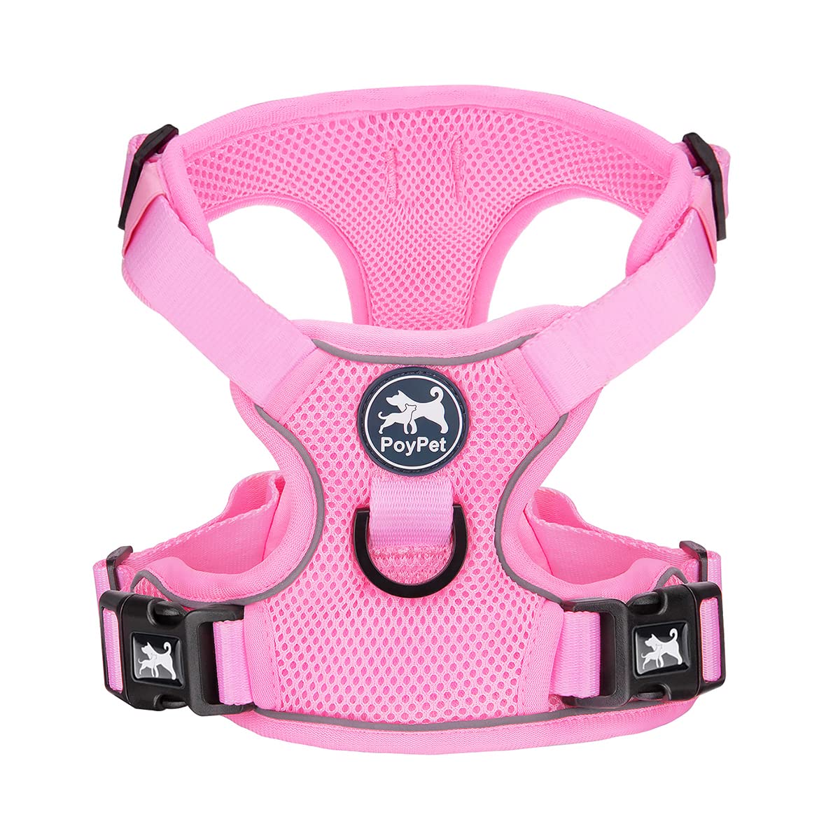 PoyPet Reflective Soft Breathable Mesh Dog Harness No Choke Double Padded Vest Adjustable(Light Pink,M)