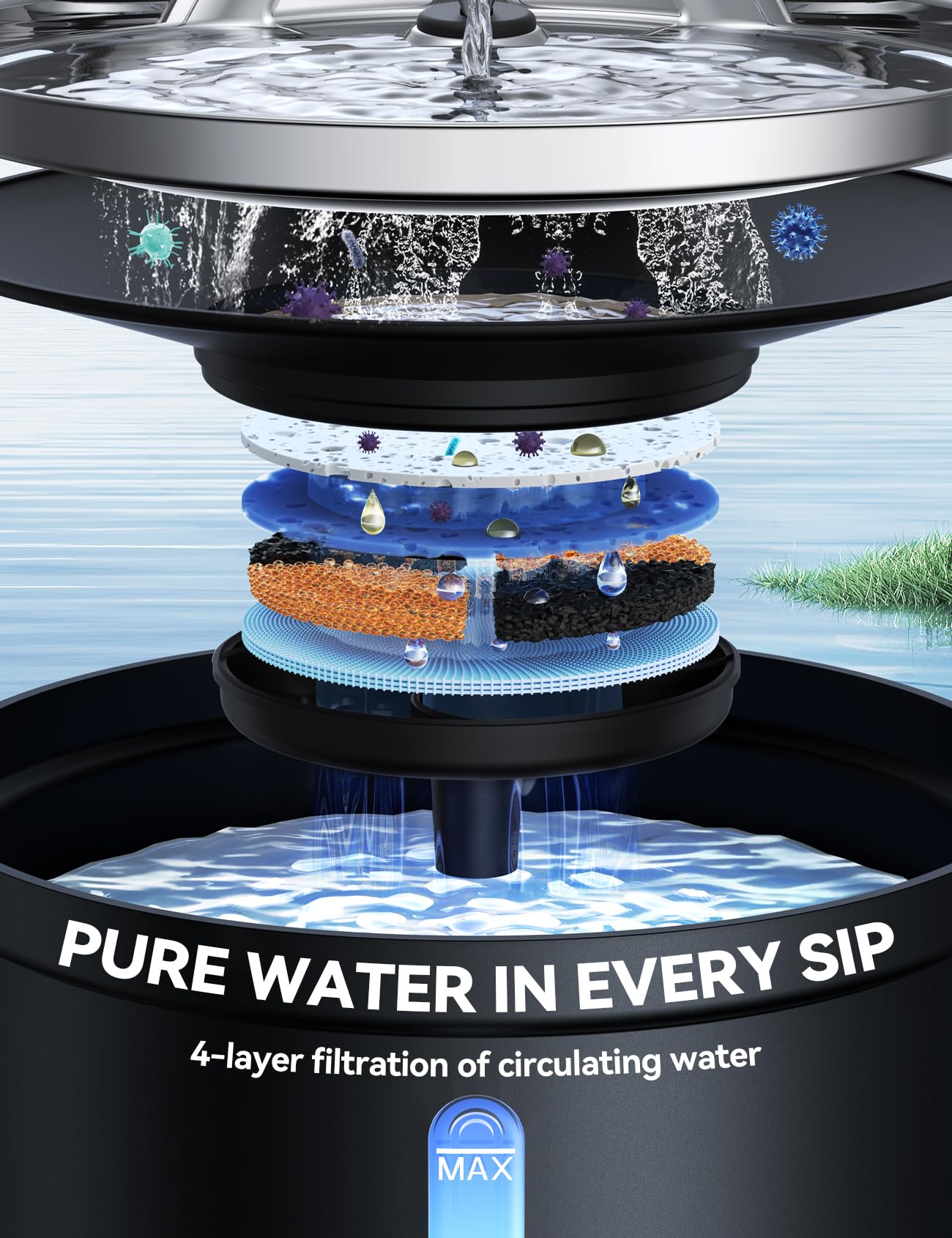 FEELNEEDY Wireless Cat Water Fountain - 4000mAh Battery Operated, Motion Sensor, 3.5L Capacity, Black, Model FN-W08L