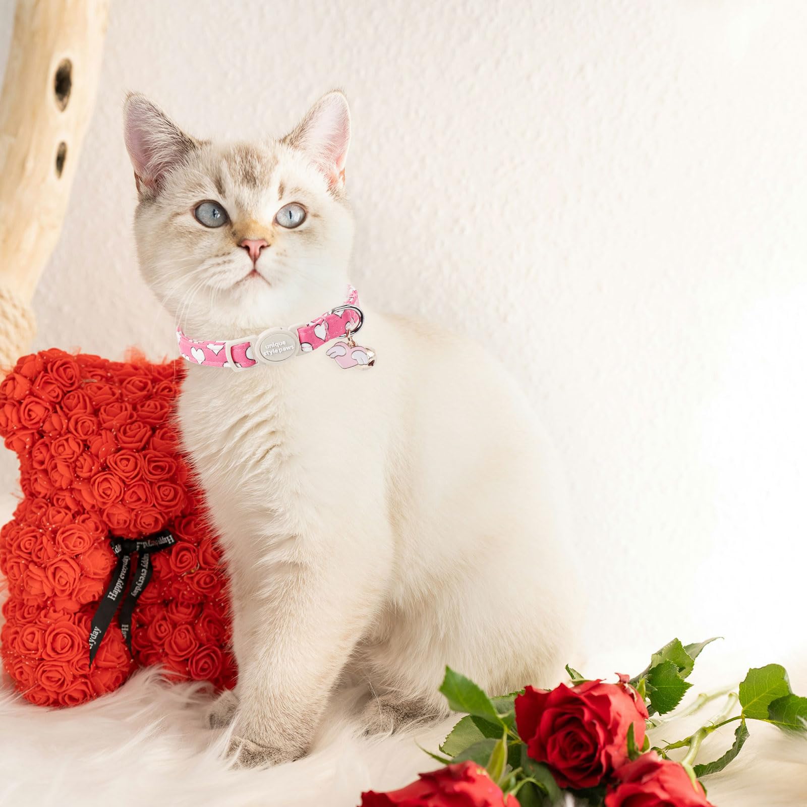 Unique Style Paws 2 Pack Valentine'S Day Kitten Collar Breakaway With Bell&Pendant, Adjustable Safety Red Lip Rainbow Cat Cotton