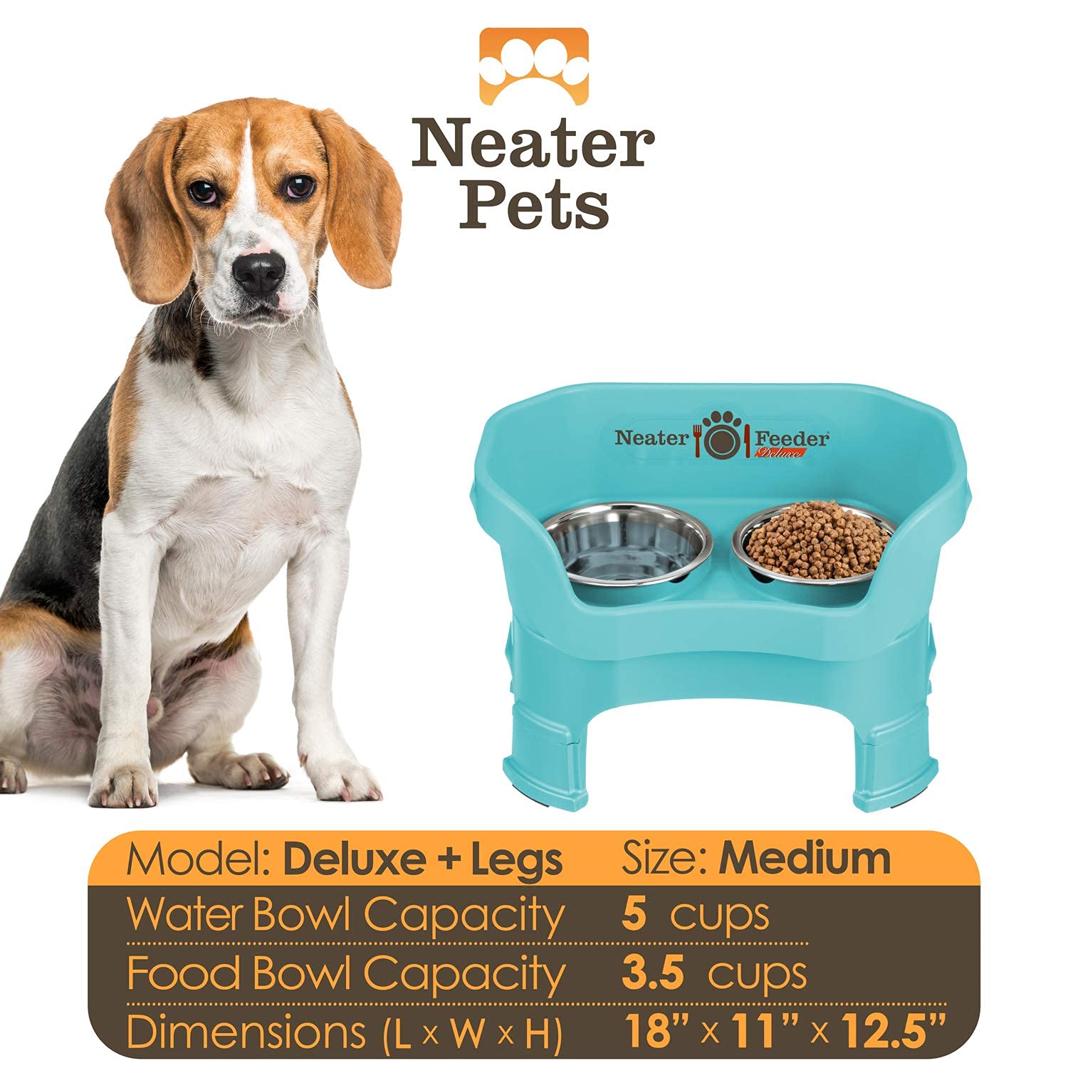 Neater Feeder Deluxe Mess Proof Dog Bowls Elevated Medium Sized Dogs (19-40 lbs) Made in USA, No Spill Raised Dog Food Bowl Stan