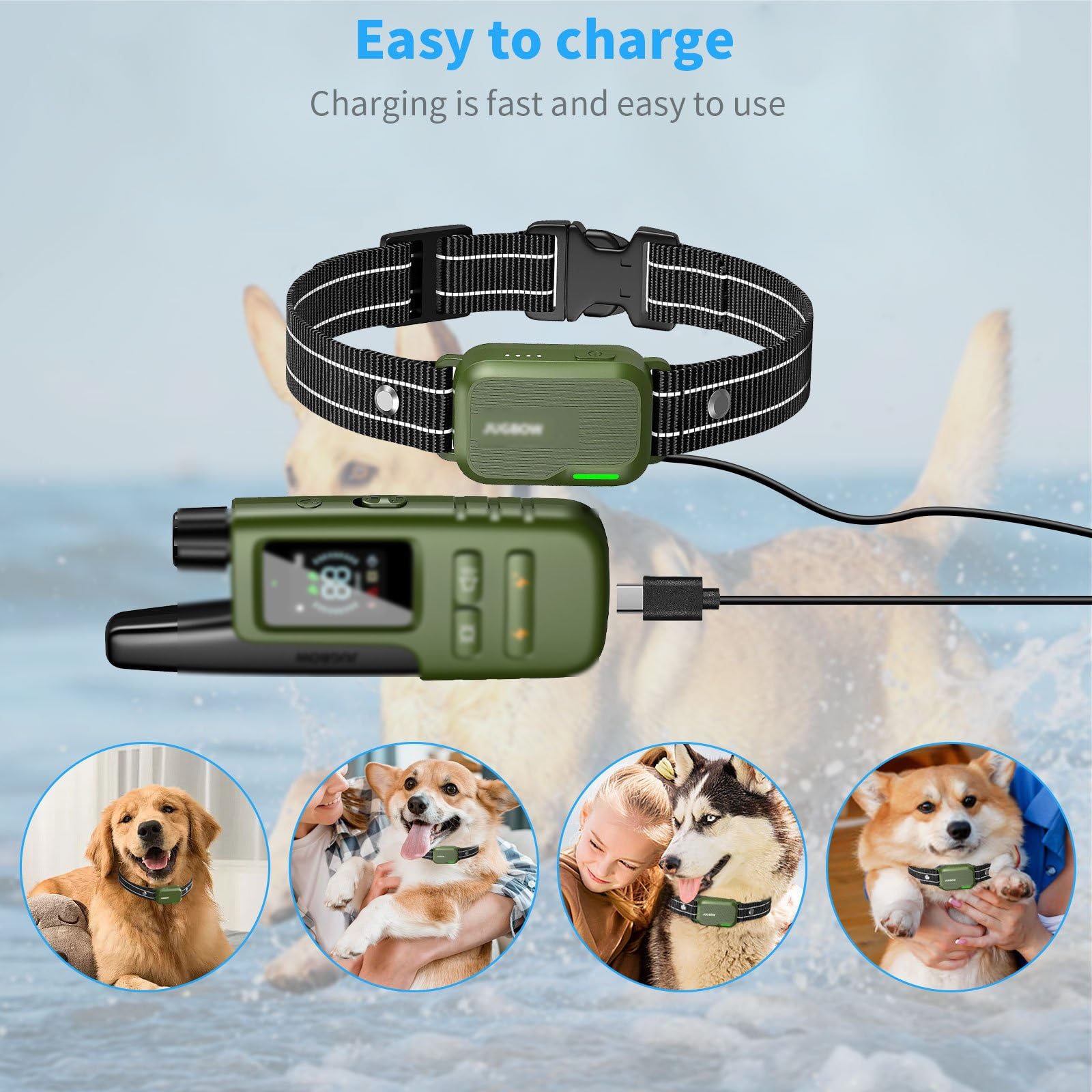MEROM Dog Shock Collar Charger Replacement - 2-in-1 Magnetic USB Type C Power Cable - Black, Model 30040032
