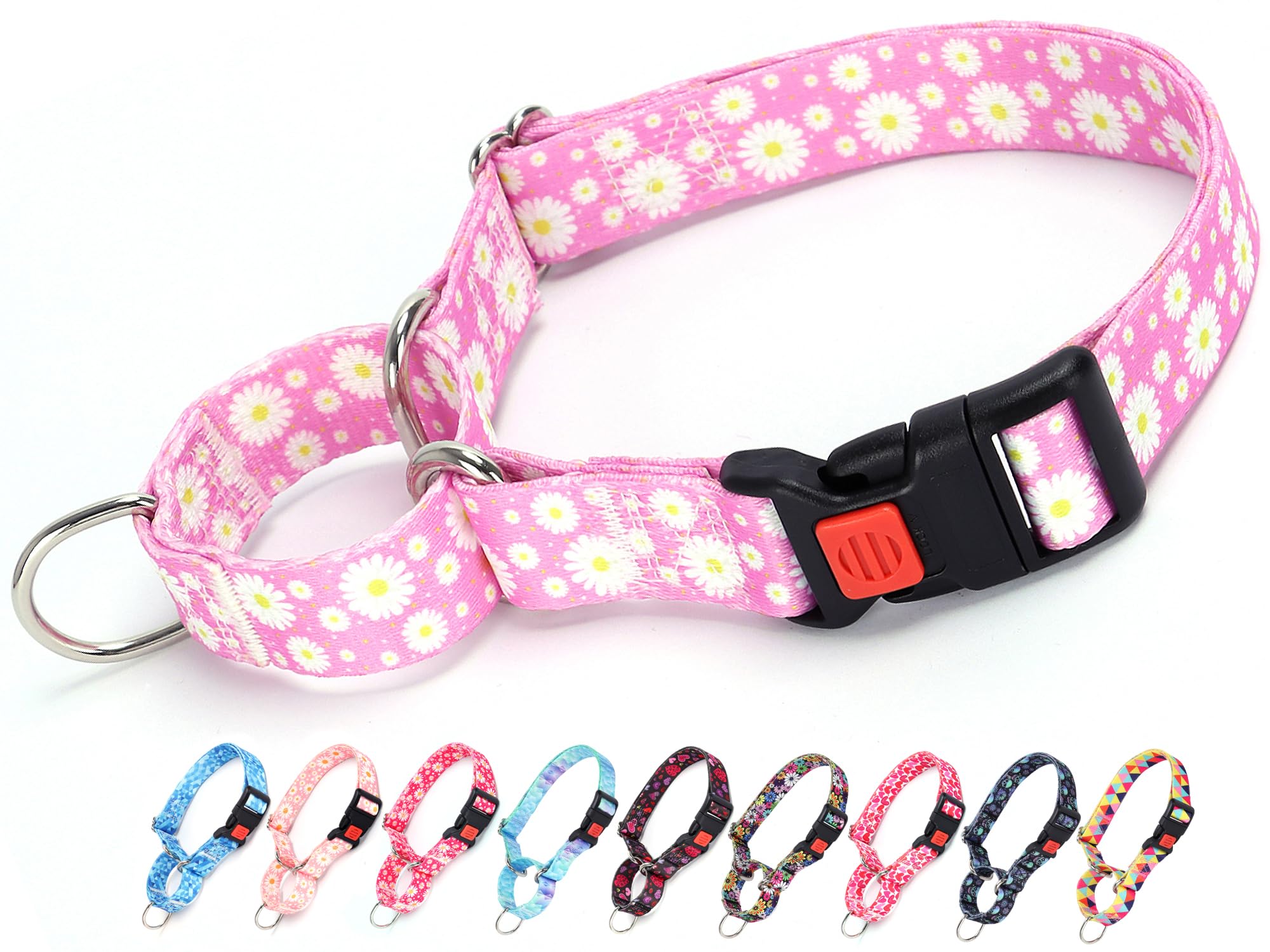 Martingale Collar For Dogs, Pink Daisy Flowers Martingale Dog Collar Adjustable Premium Collar With Quick-Release Buckle, Perfec