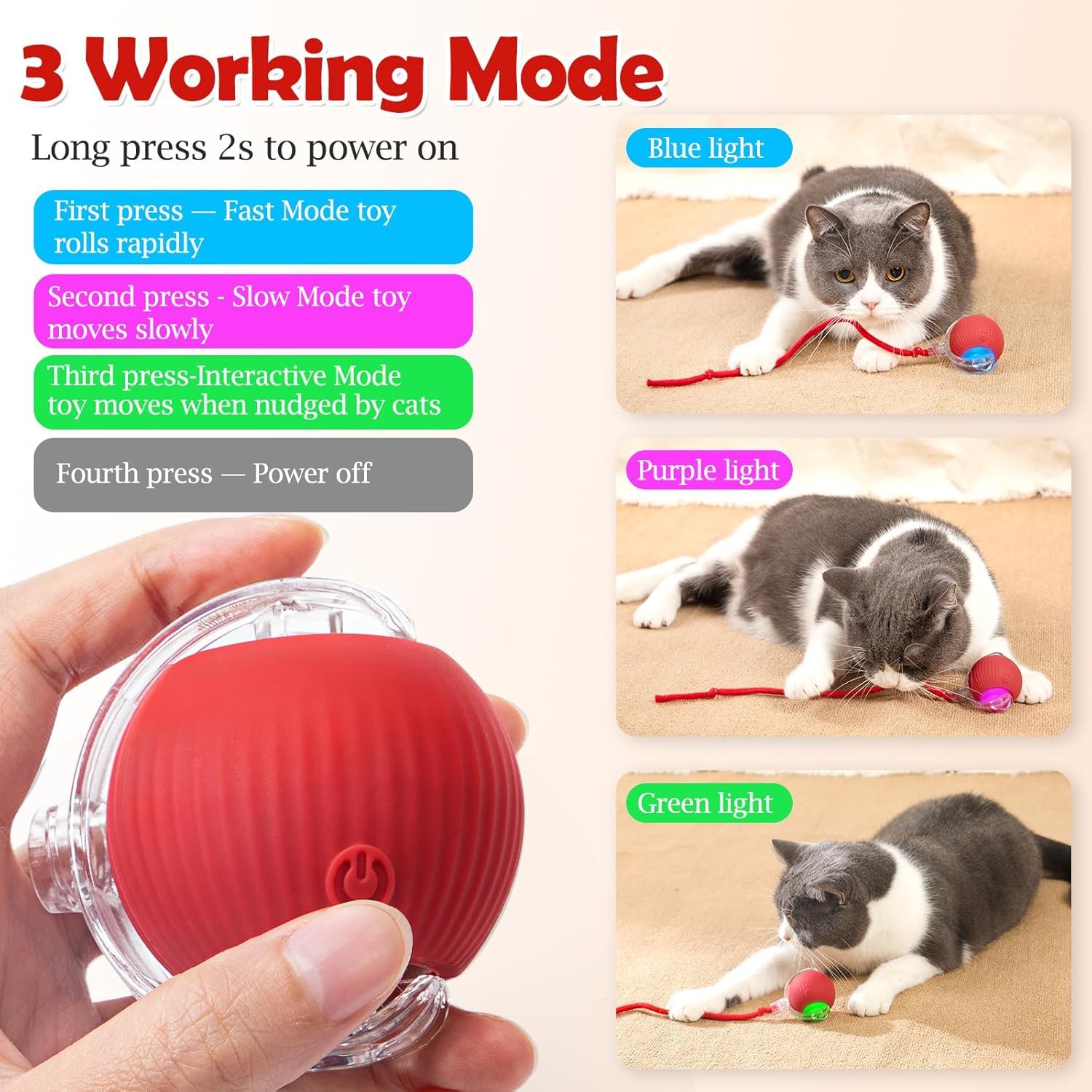 SilveWillo Interactive Electric Automatic Rolling Moving USB Rechargeable Self Activated Play Stimulation Toy Smart Chase Teaser