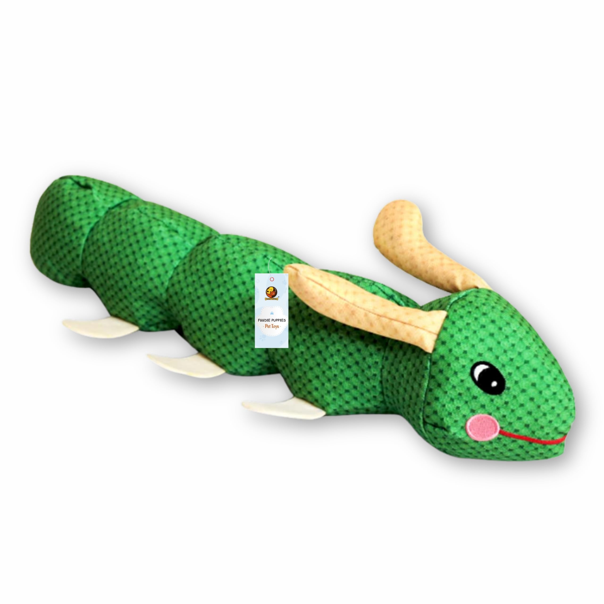 Foodie Puppies Interactive Plush Toy for Dogs  (Caterpillar) Crinkle Paper Pet Chew Toy with Squeaky Sound for Puppies, Small, 