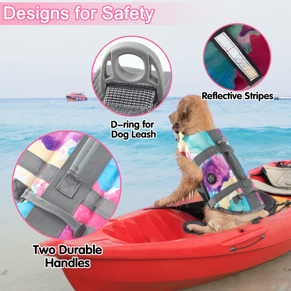 Emust Dog Life Vests, Adjustable Dogs Life Jacket With Rescue Handle, Dog Flotation Vest For Small/Medium/Large Dogs, Xs, Multic