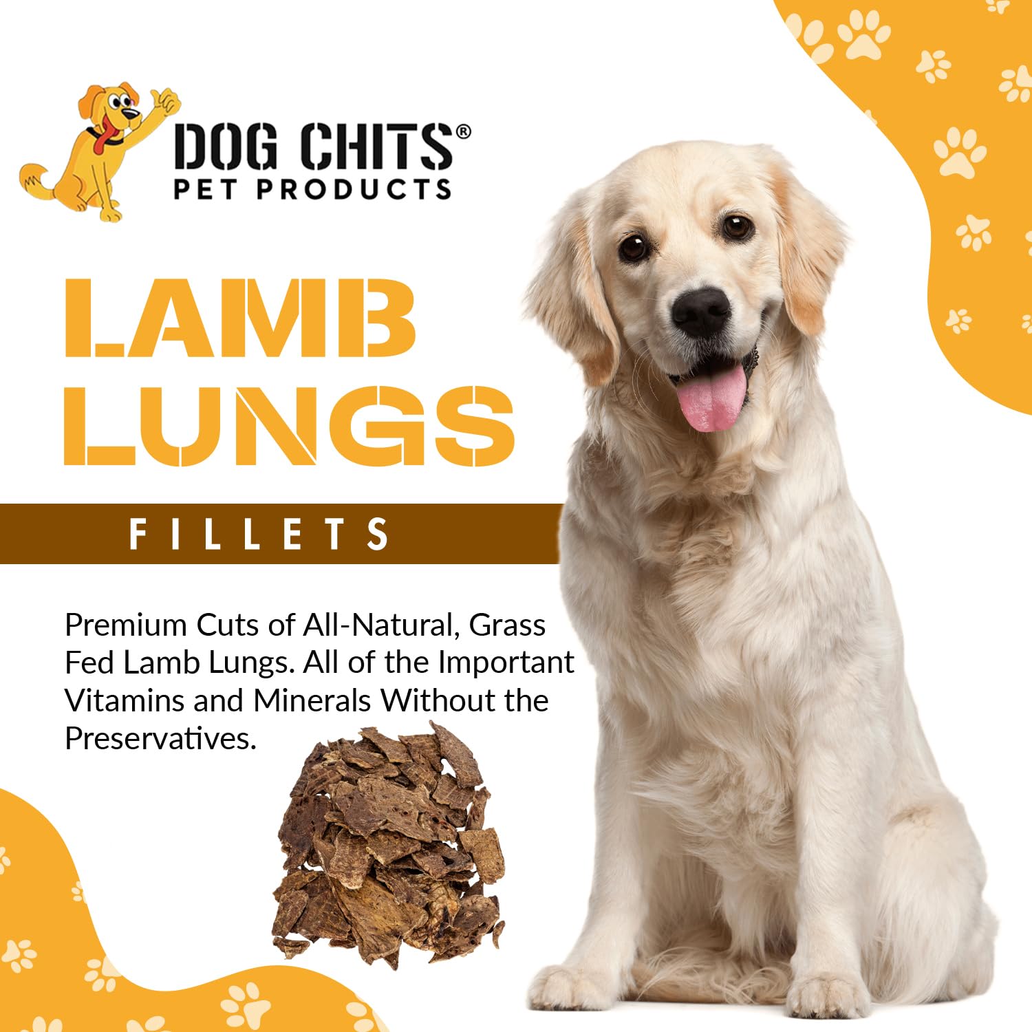 Dog Chits Lamb Lung Fillets Dog and Puppy Treats - Made in USA - Easy to Break - Slices - Random Shape - All Natural - Great for