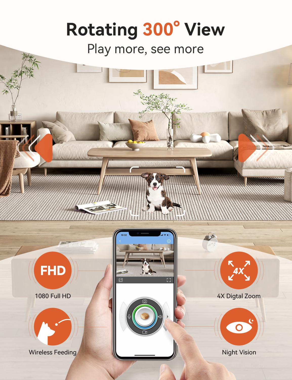 Wopet 300 Dog Camera With Treat Dispenser, New 5G , Wifi Pet Camera Treat Tossing For Cats And Dogs, 1080P Hd With Night Vision,