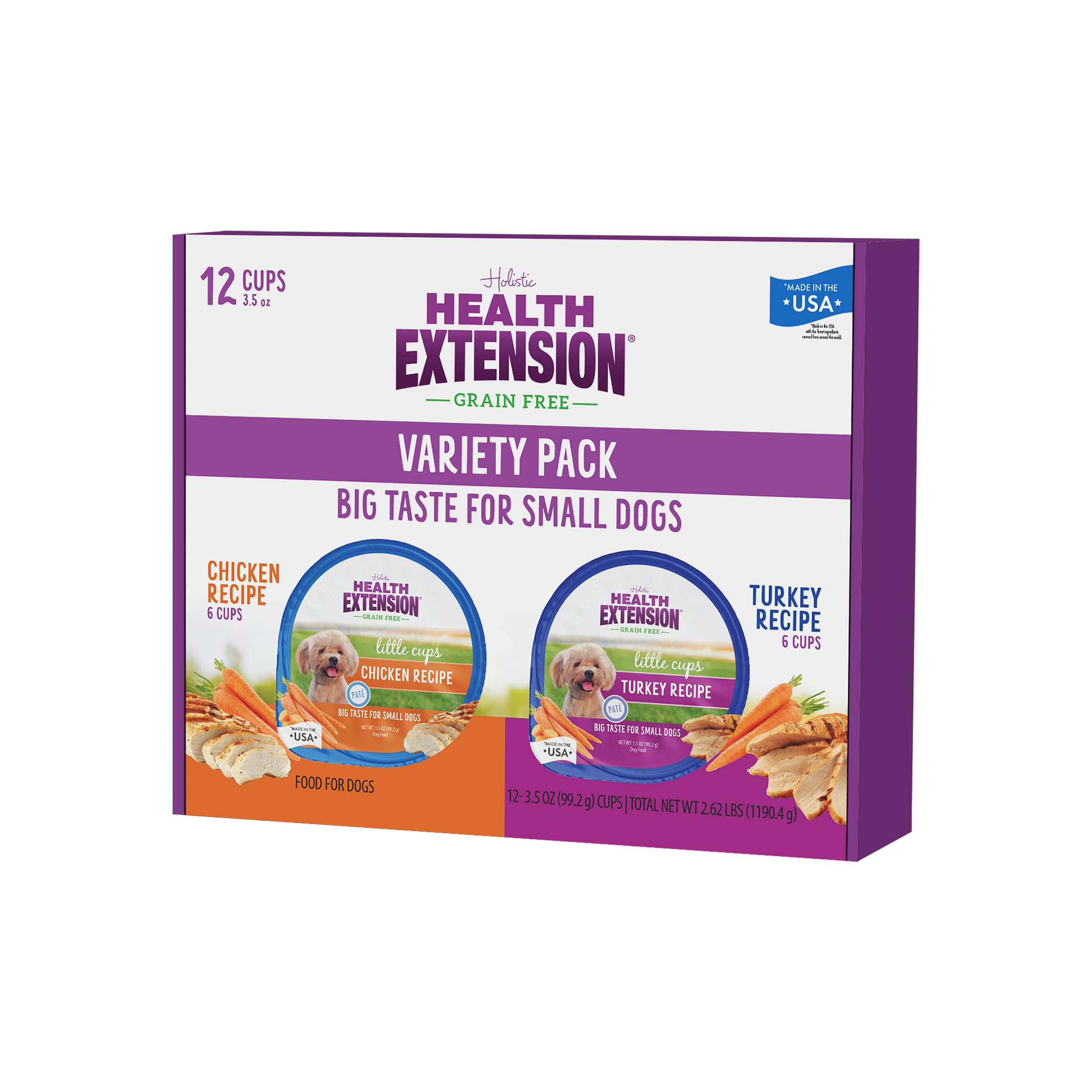 Health Extension Little Cups Grain-Free Wet Dog Food, Small Breed - Variety Box (6 Chicken/6 Turkey) 3.5 oz - Easy to Digest, Id