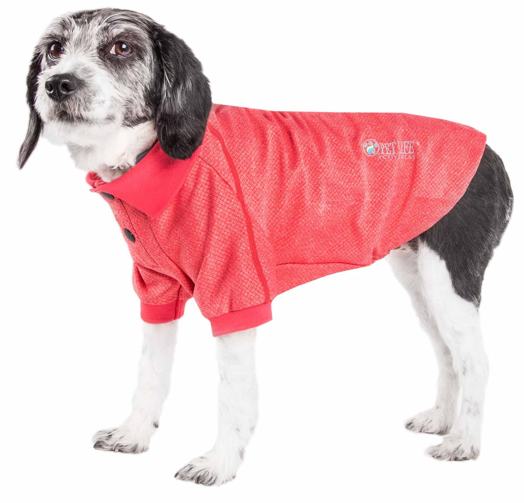 Pet Life ® Active 'Fur-Flexed' Fitness and Yoga Pet T-Shirt Dog Polo - Breathable Dog Shirt Featuring 4-Way Relax-Stretch, Reflection and Quick Dry Technology - Performance Dog Clothes Red