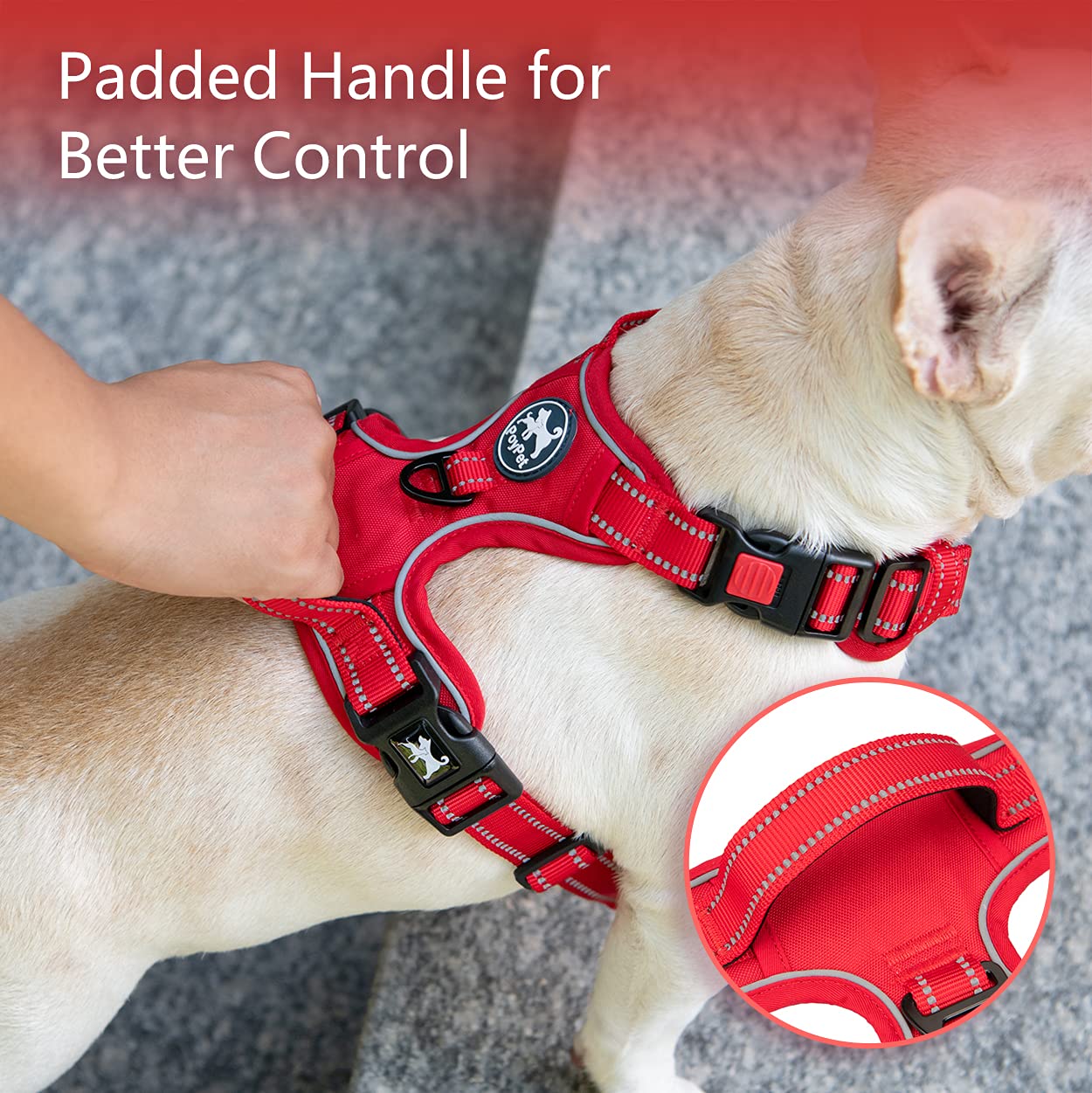 Poypet No Pull Dog Harness, No Choke Reflective Dog Vest, Adjustable Pet Harnesses With Easy Control Padded Handle For Small Medium Large Dogs(Red Matching Trim,Xs)