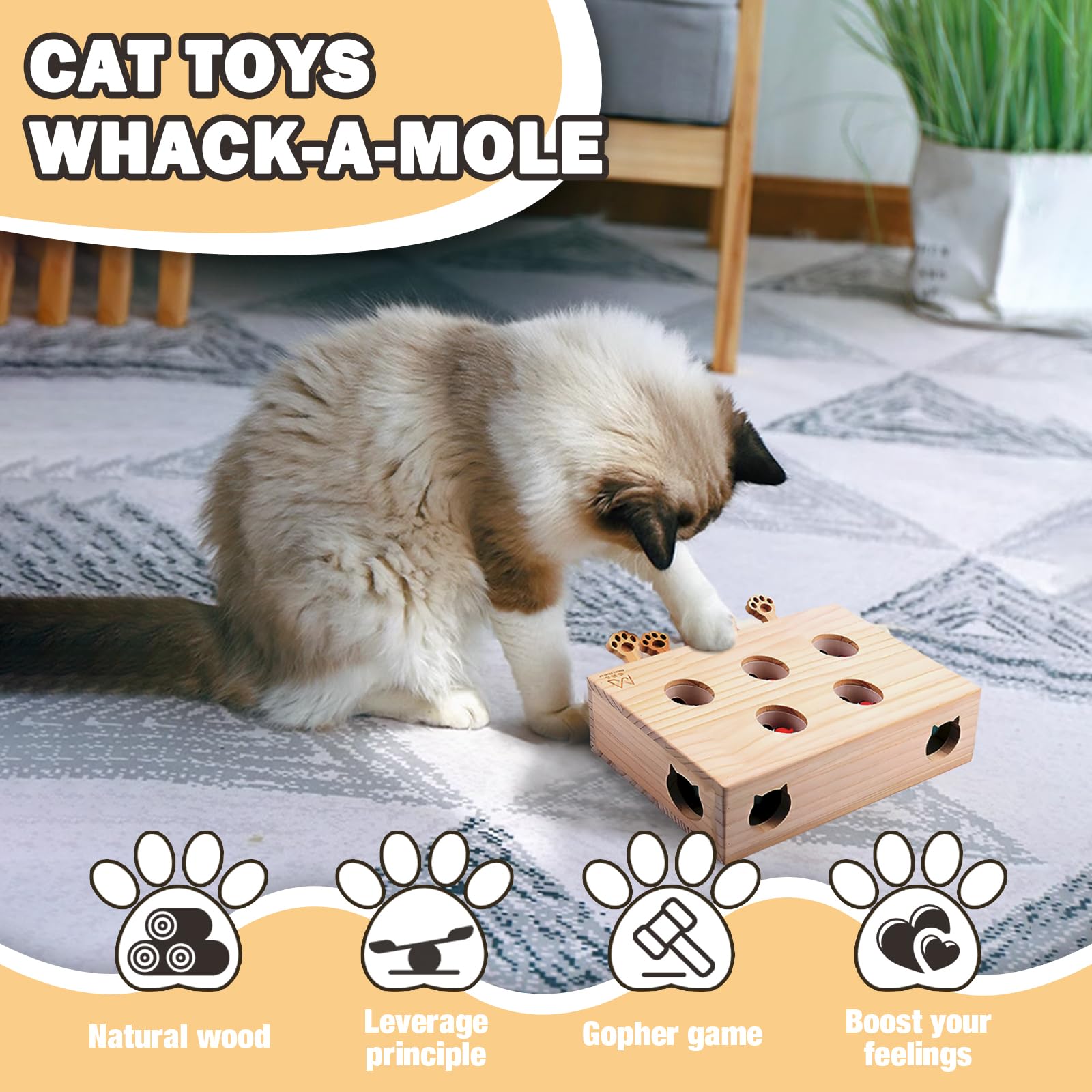 Xanadued Interactive Wooden Cat Toy, Solid Wood Toys For Indoor Cats Kitten Catch Mice Game, Cat Scratcher And Toy, Cat Interact