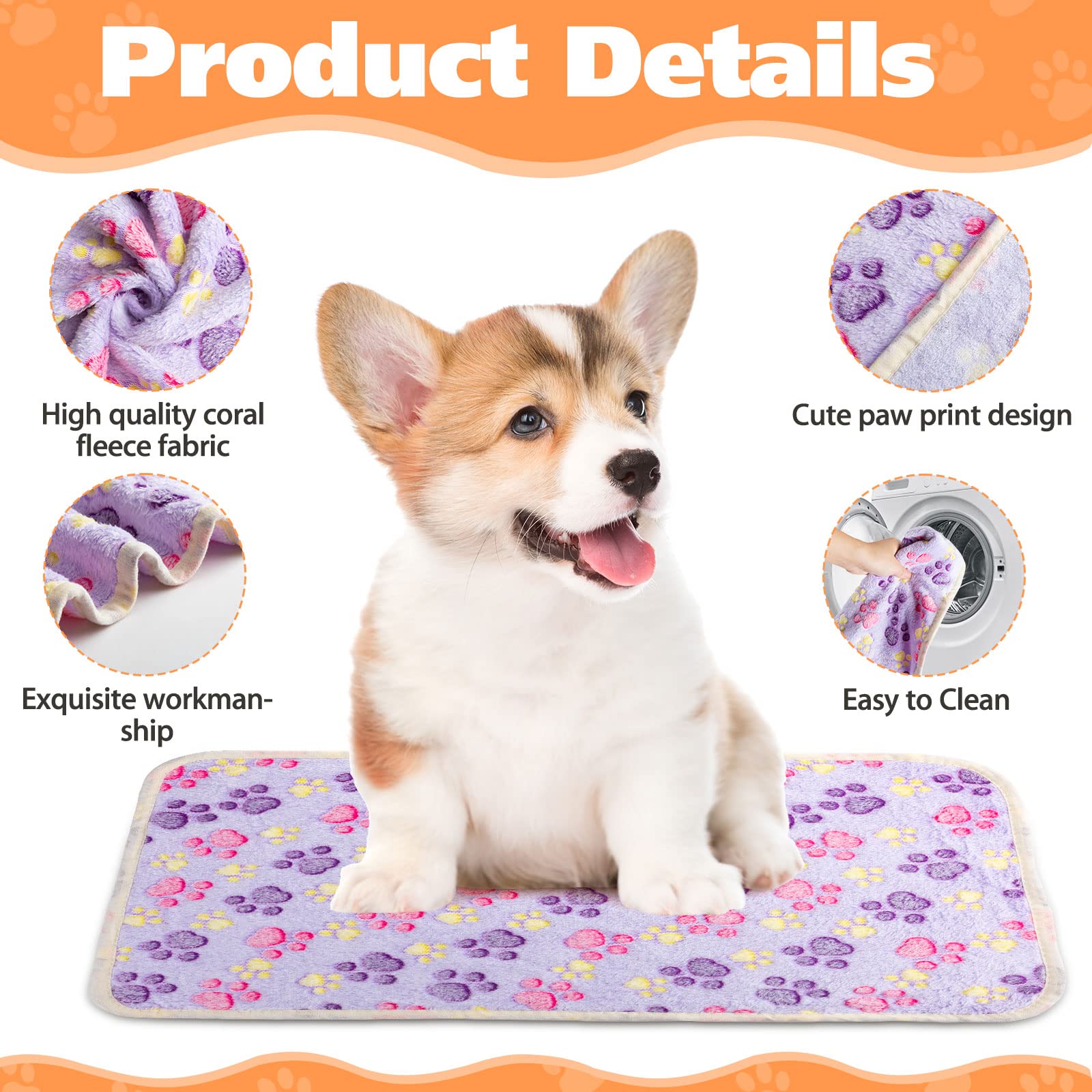 Chumia 40 Pcs Blankets Soft Fluffy Fleece Washable Pet Dog Sleep Mat Paw Print Pattern Fleece Blankets For Pets Throw Warm Bed Mat For Dog Puppy Cat(24 X 16 Inch,Pink, White, Brown, Purple)