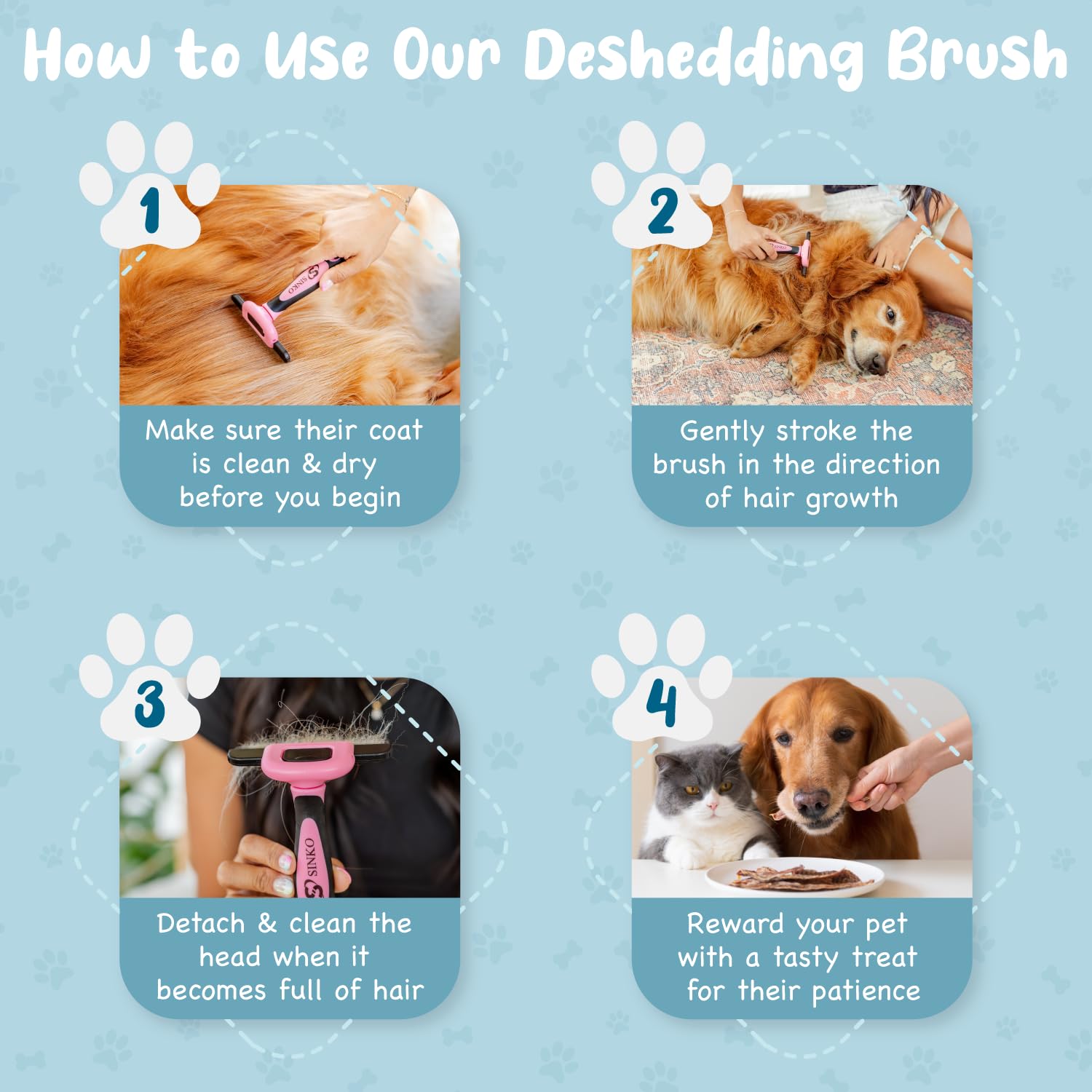 Sinko Deshedding Tool for Dogs & Cats, Pet Grooming Brush, Pet Deshedding Tool, Dog Brush for Shedding, Effectively Reduces Shed