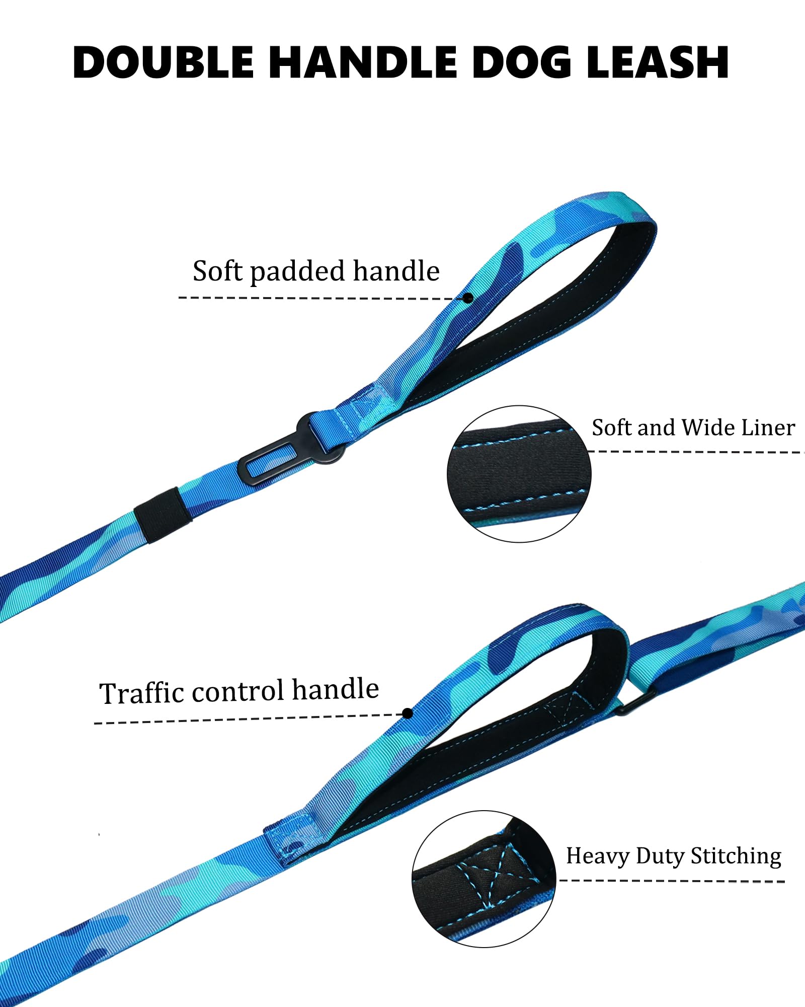 Hotsky Heavy Duty Dog Leash,4.5-6 Ft Adjustable Durable Nylon Seatbelt Lead With Two Padded Traffic Handle And Carabiner For Lar