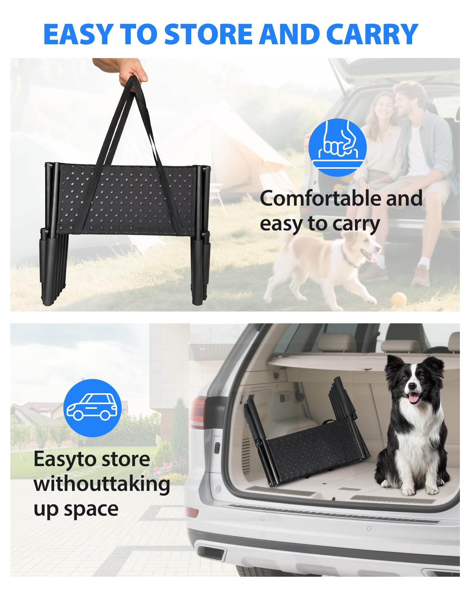 NRYDEPET 5-Step Foldable Dog Stairs, Lightweight Metal, Non-Slip, Supports Dogs up to 100 lbs, Black, for Car, SUV & Truck
