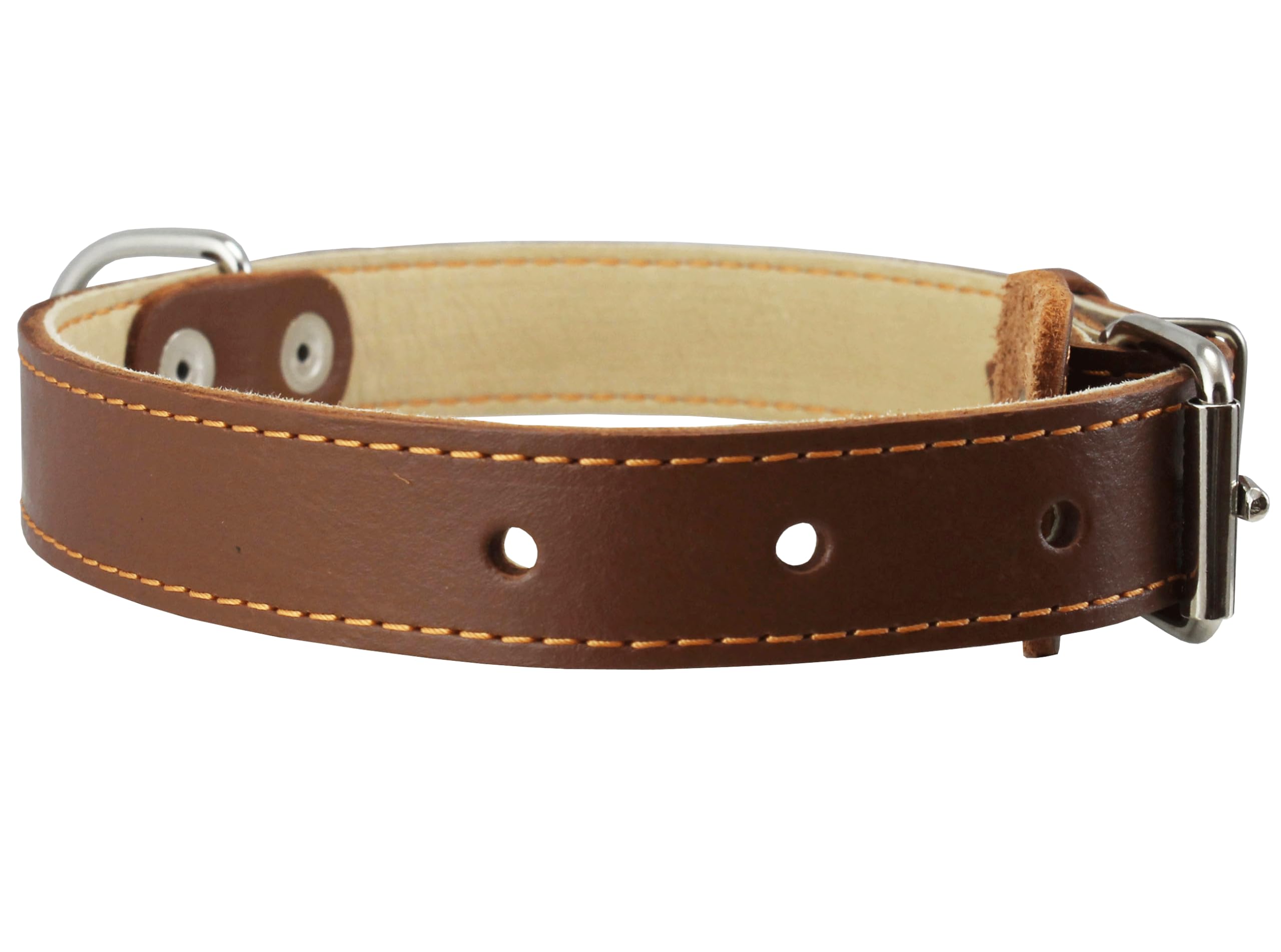 Genuine Thick Leather Collar for Medium Dogs 15-20 Neck Size, 1 Wide, Brown