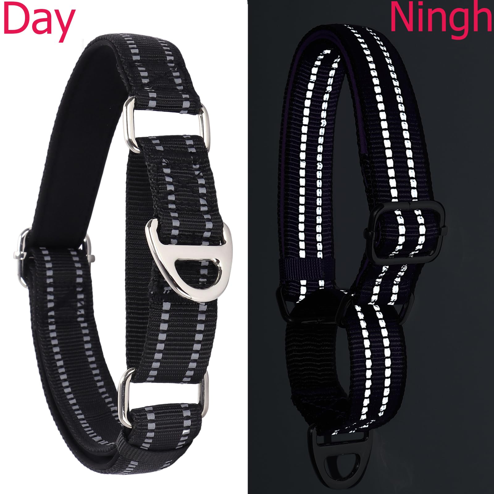 Onefojojo Martingale Collar For Large Dogs Reflective Nylon Dog Collar With No Buckle Adjustable Training No Slip Dog Collar (L,