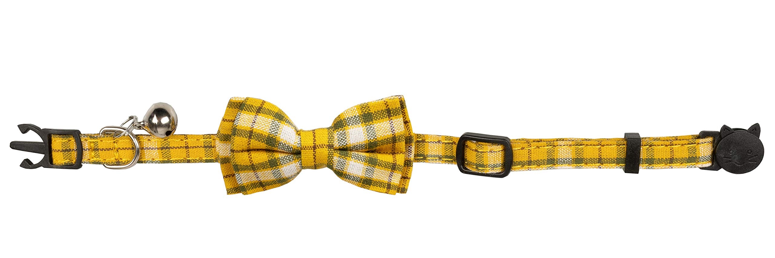 Gyapet Cat Collar Breakaway Bowtie Safety With Bell Adjustbale Kitten Puppy Solid Plaid Color Set D-[2Pcs] Brown