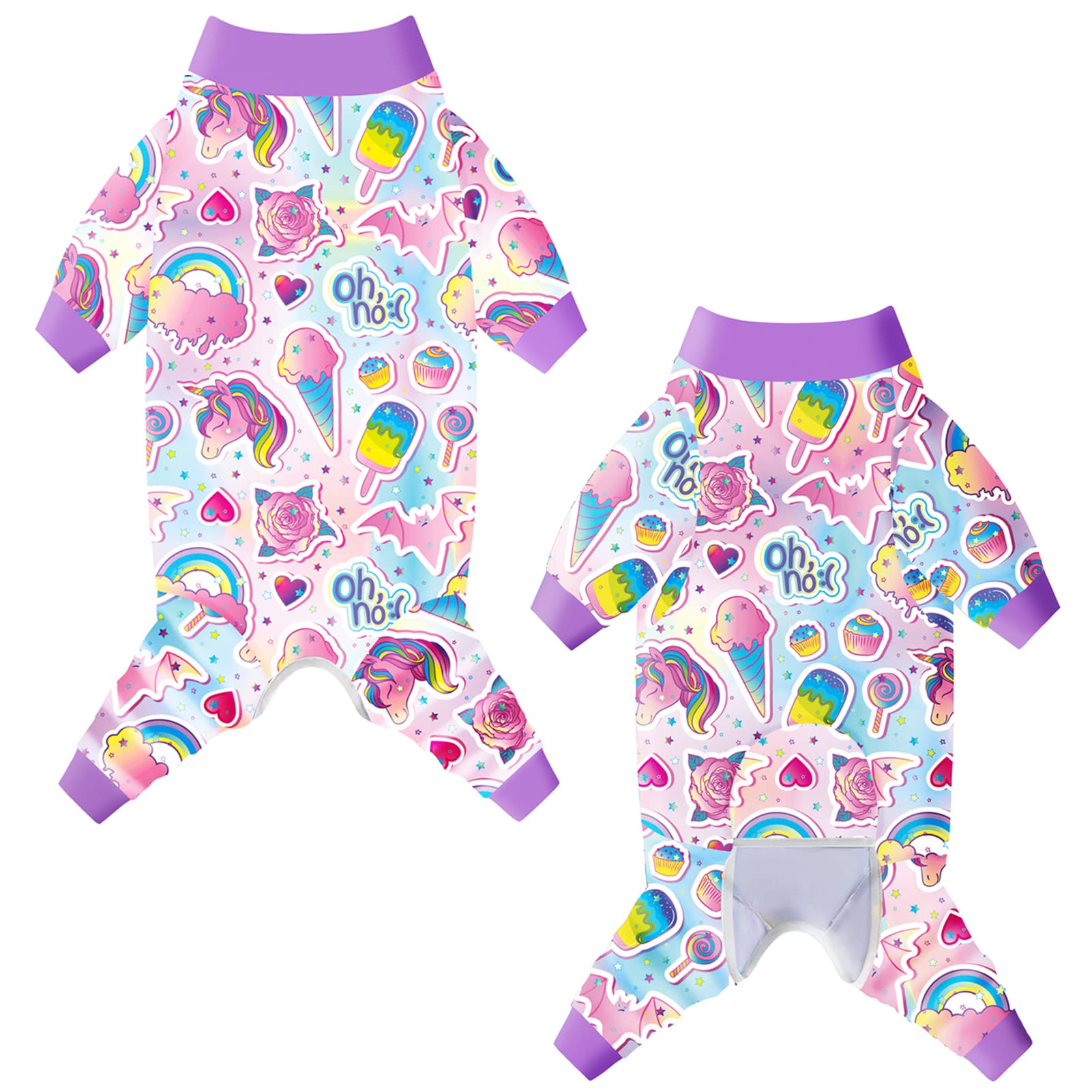 Pripre Dogs Surgery Recovery Suit Ice Cream Candy Printed Long Sleeve Shirts Soft Pajamas Onesie Jumpsuit Prevent Licking Dogs S