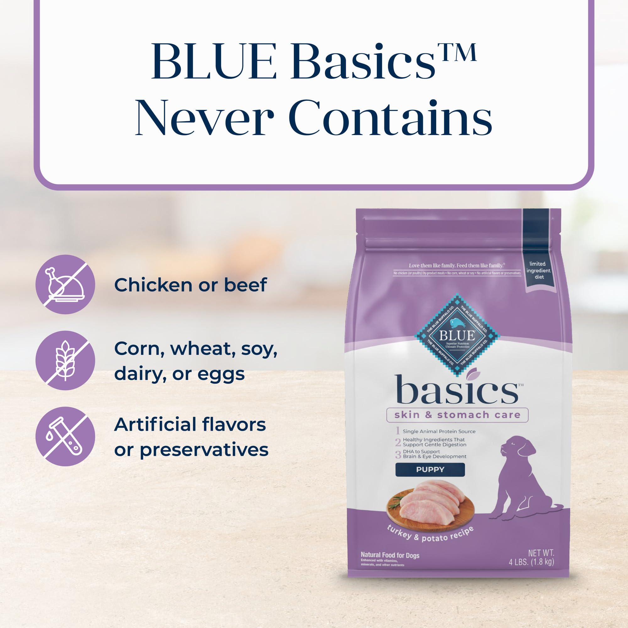 Blue Buffalo Basics Puppy Dry Dog Food for Skin & Stomach Care, Limited Ingredient Diet, Made in the USA with Natural Ingredient