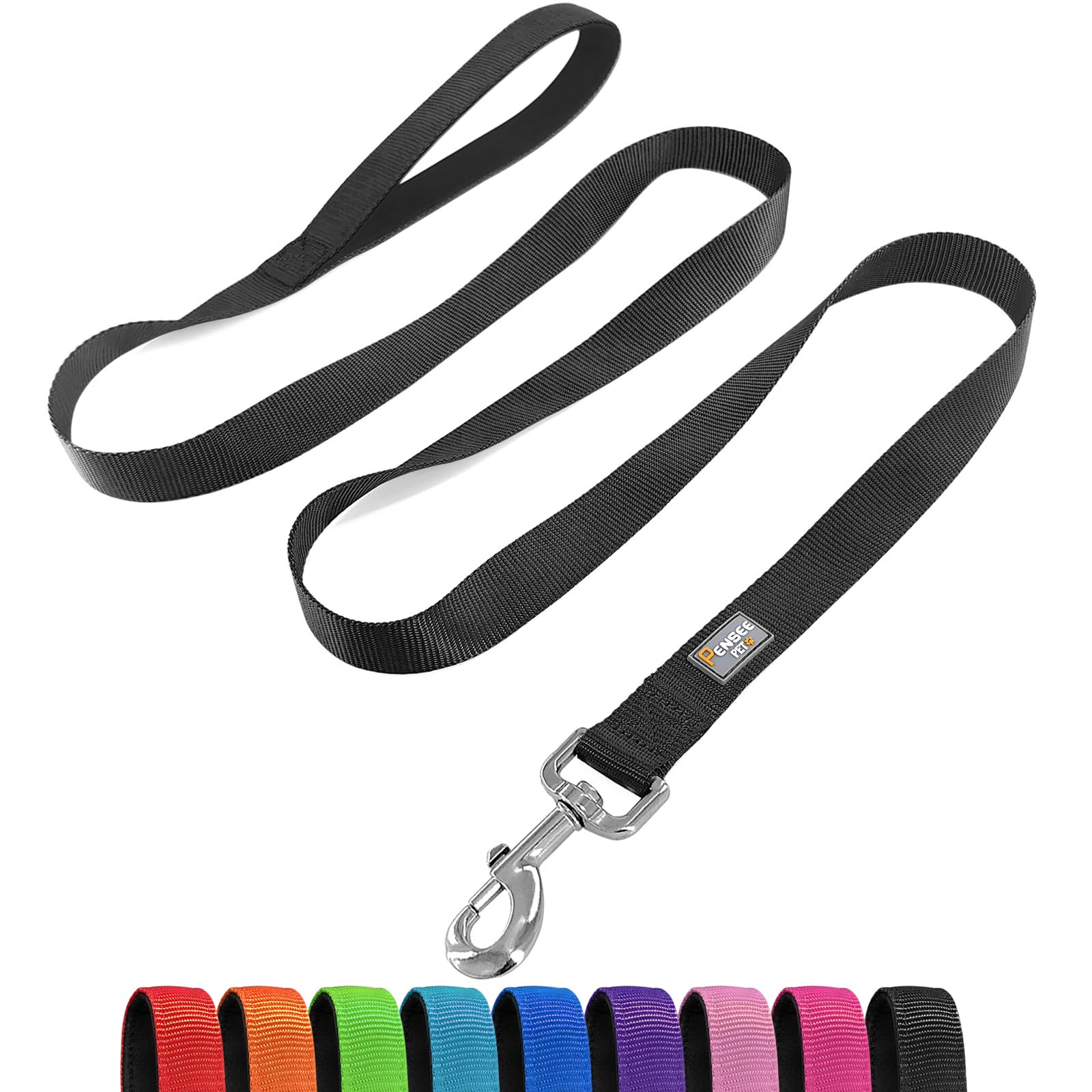 Penseepet Basic Dog Leashes 6 Ft Padded Handle Nylon Dogs Leashes For Large Dogs Black