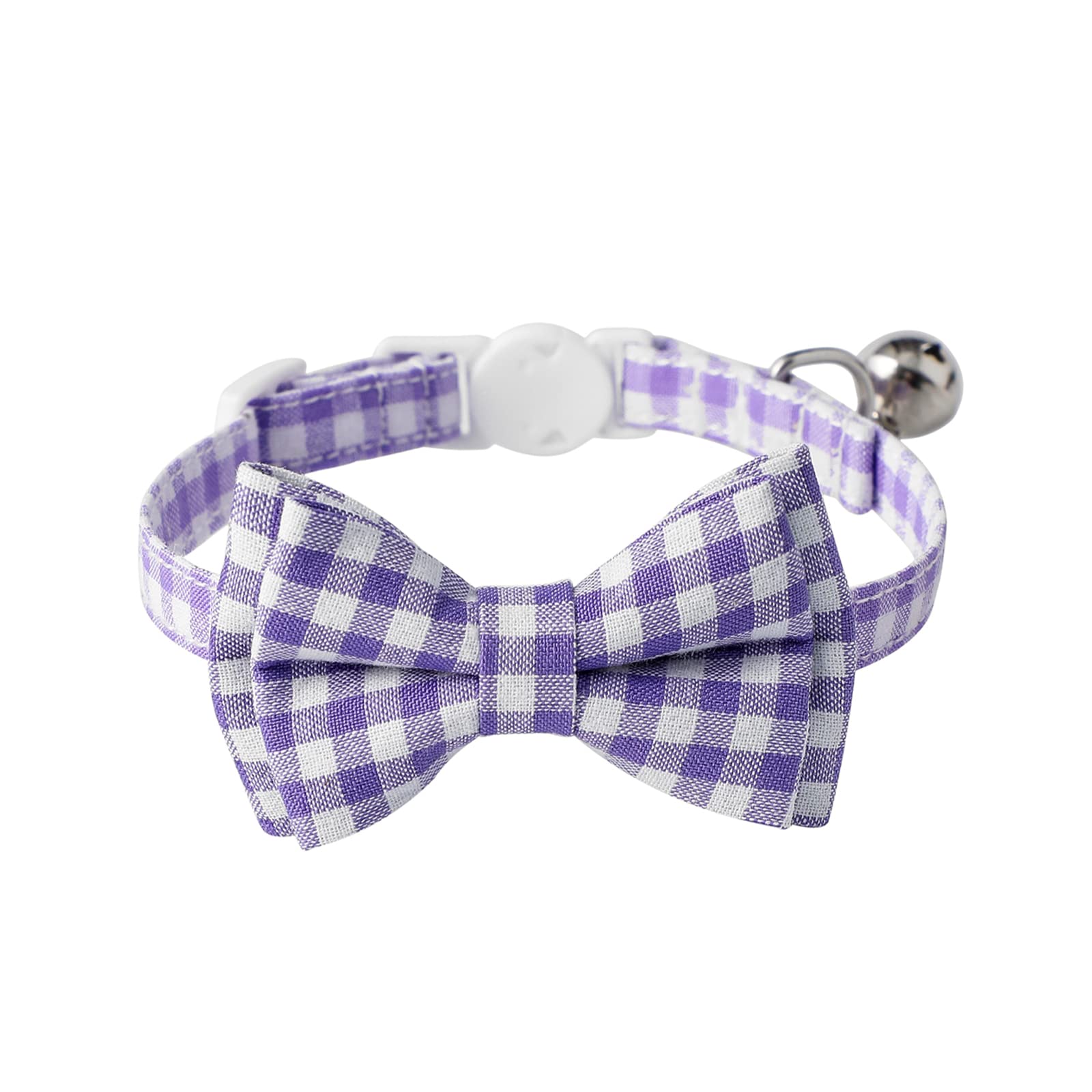 Aiitle Breakaway Cat Collar With Cute Bow Tie And Bell, Detachable Adjustable Safety Collars For Girl Cats And Boy Cats, Kittens, Puppy, Soft Stylish Plaid Patterns Cat Collars,Purple