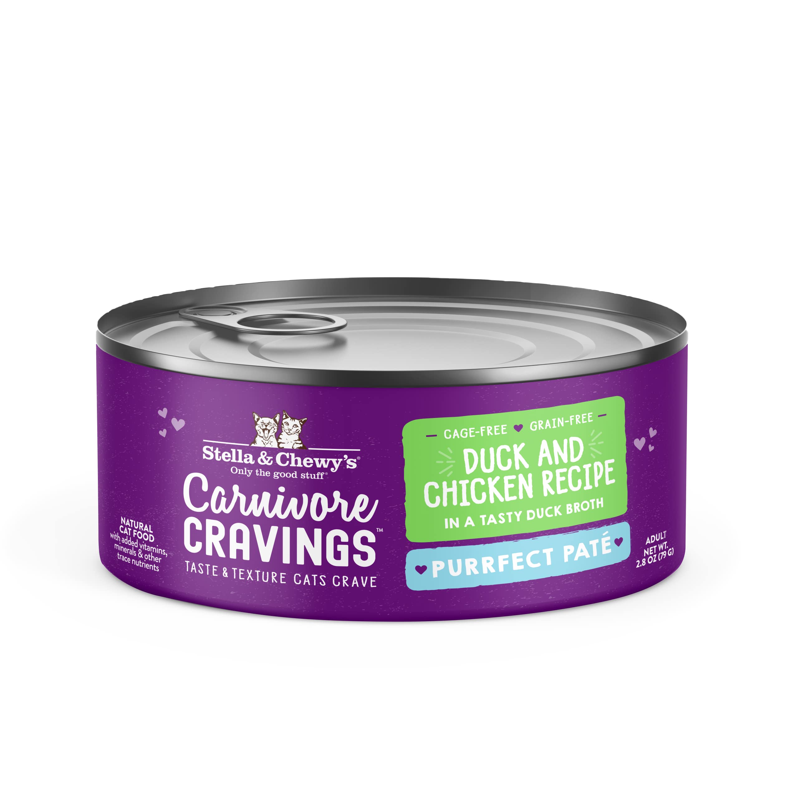 Stella & Chewys Carnivore Cravings Purrfect Pate Cans - Grain Free, Protein Rich Wet Cat Food - Duck & Chicken Recipe - (2.8 Oun