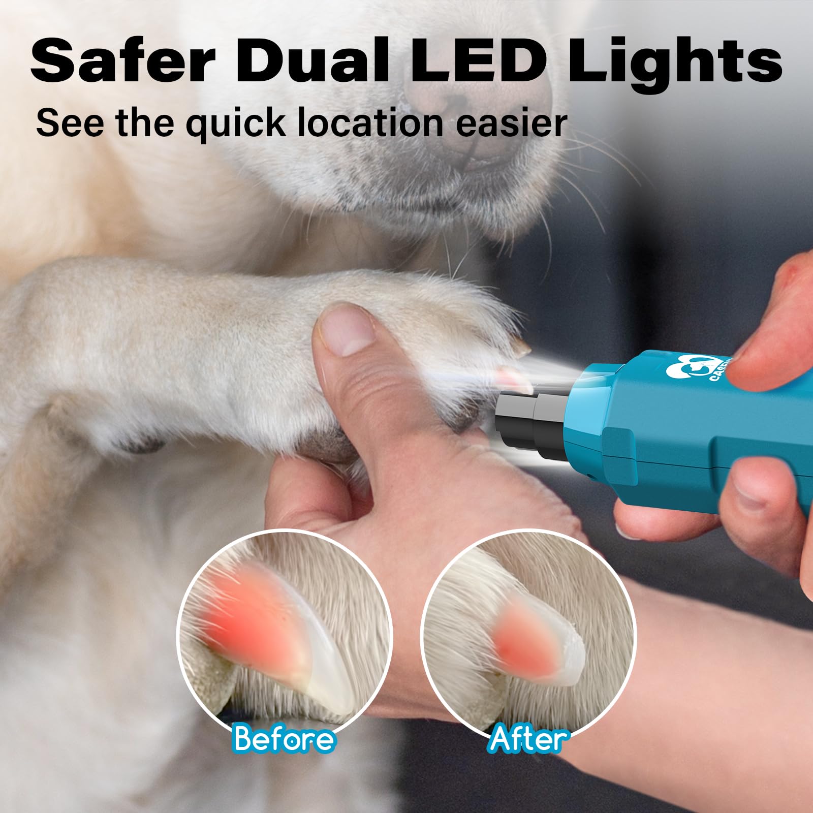 Casfuy 6-Speed Dog Nail Grinder - Newest Enhanced Pet Nail Grinder Super Quiet Rechargeable Electric Dog Nail Trimmer Painless Paws Grooming & Smoothing Tool For Large Medium Small Dogs (Bright Blue)