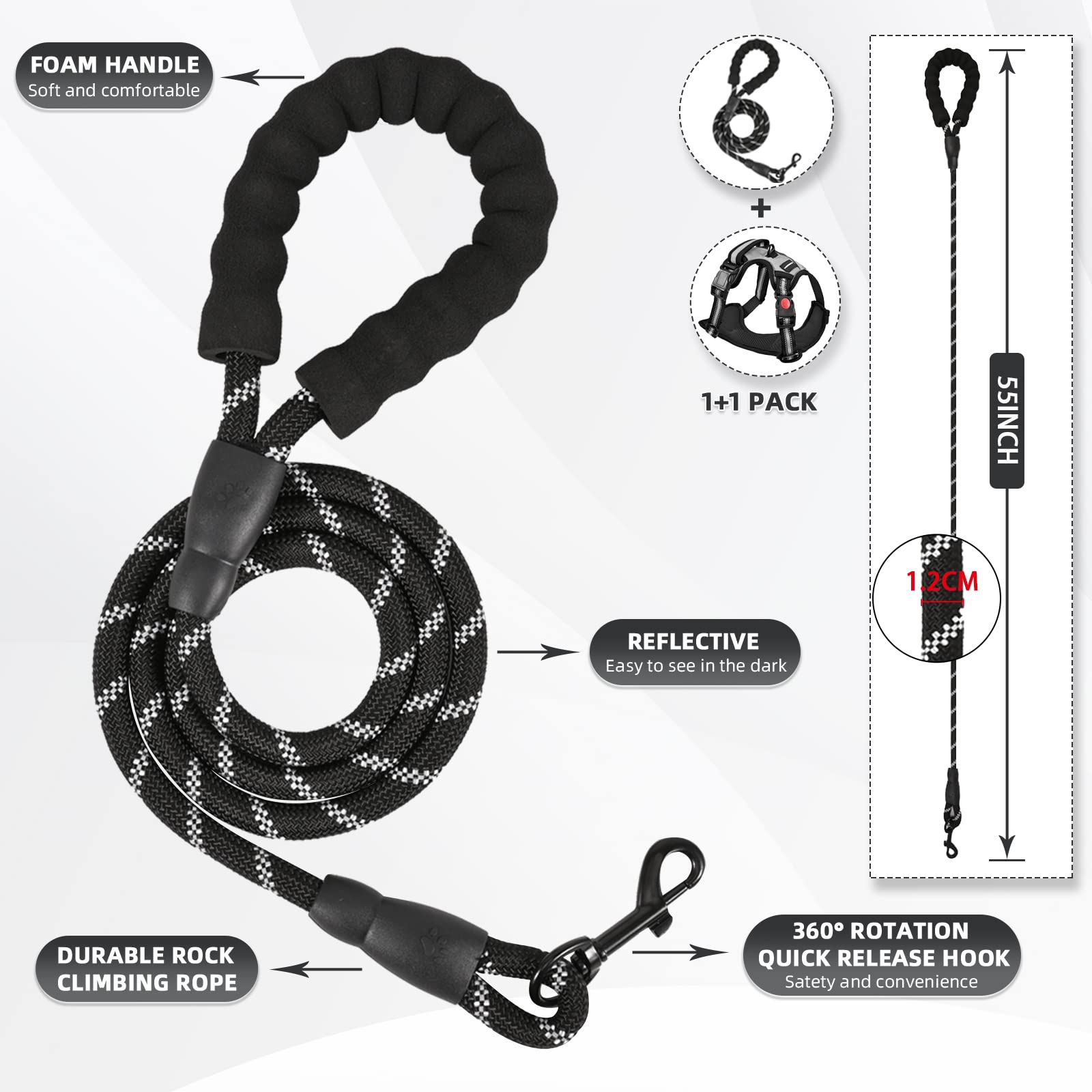 Juqiboom No Pull Dog Harness with Free Heavy Duty 5ft Leash, Adjustable Soft Padded Dog Vest, Reflective No-Choke Oxford Vest wi