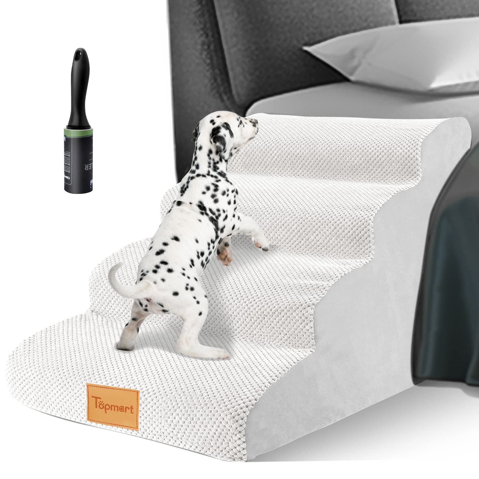 Topmart High Density Foam Dog Steps 4 Tiers,Extra Wide Deep Pet Steps,Non-Slip Pet Stairs,Dog Ramp For Bed,Soft Foam Dog Ladder,Best For Older Dogs Injured,Older Pets,Cats With Joint Pain