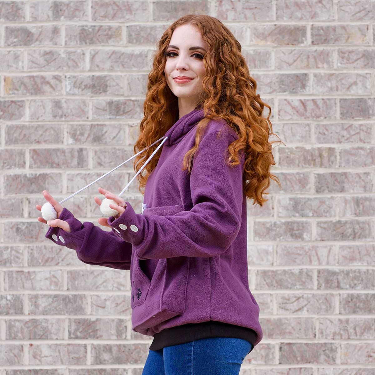 Kei Tomlison Unisex Big Pouch Hoodie Long Sleeve Pet Dog Holder Carrier Sweatshirt (Small, Purple-Fleece)