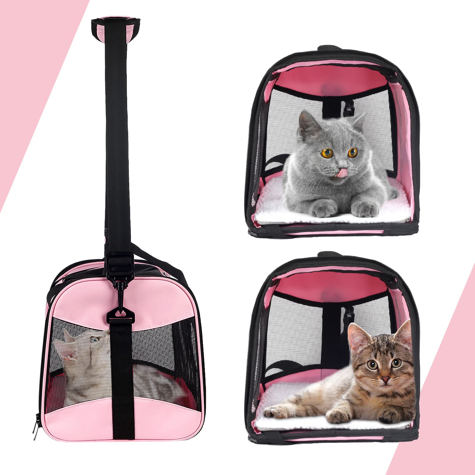 Top Tasta Large Soft-Sided Cat Carrier for Dogs & Cats up to 30lbs, Collapsible, 20"x13"x13", Pink, Model: top tasta-2-1