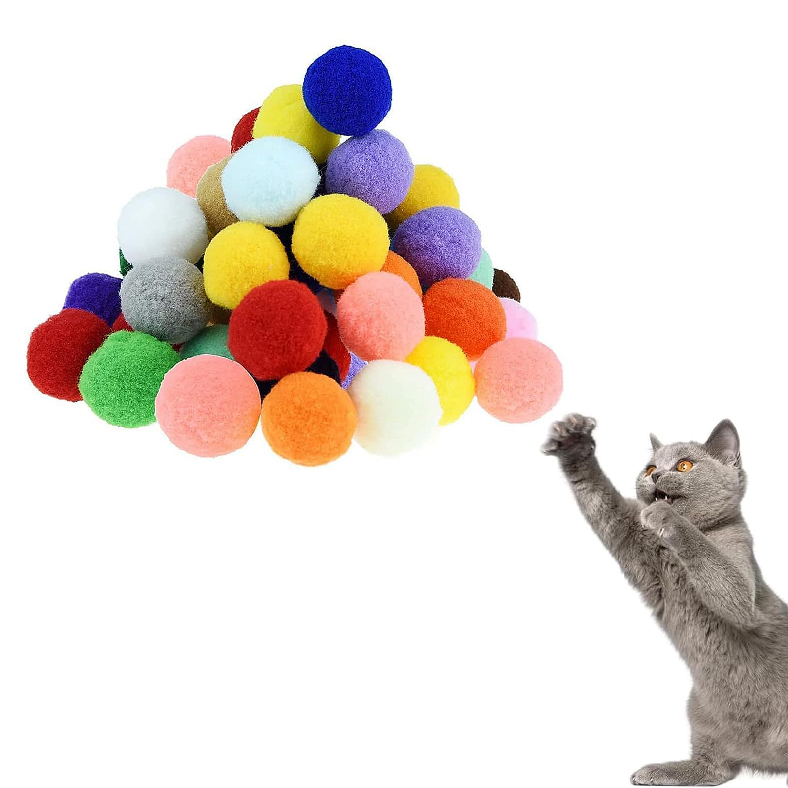 Thxutm Cat Toy Balls, 10Pcs Premium Soft Pom Pom Balls For Kittens, 1,9'' Funny Interactive Cat Pompom Toys For Bored Indoor Cat