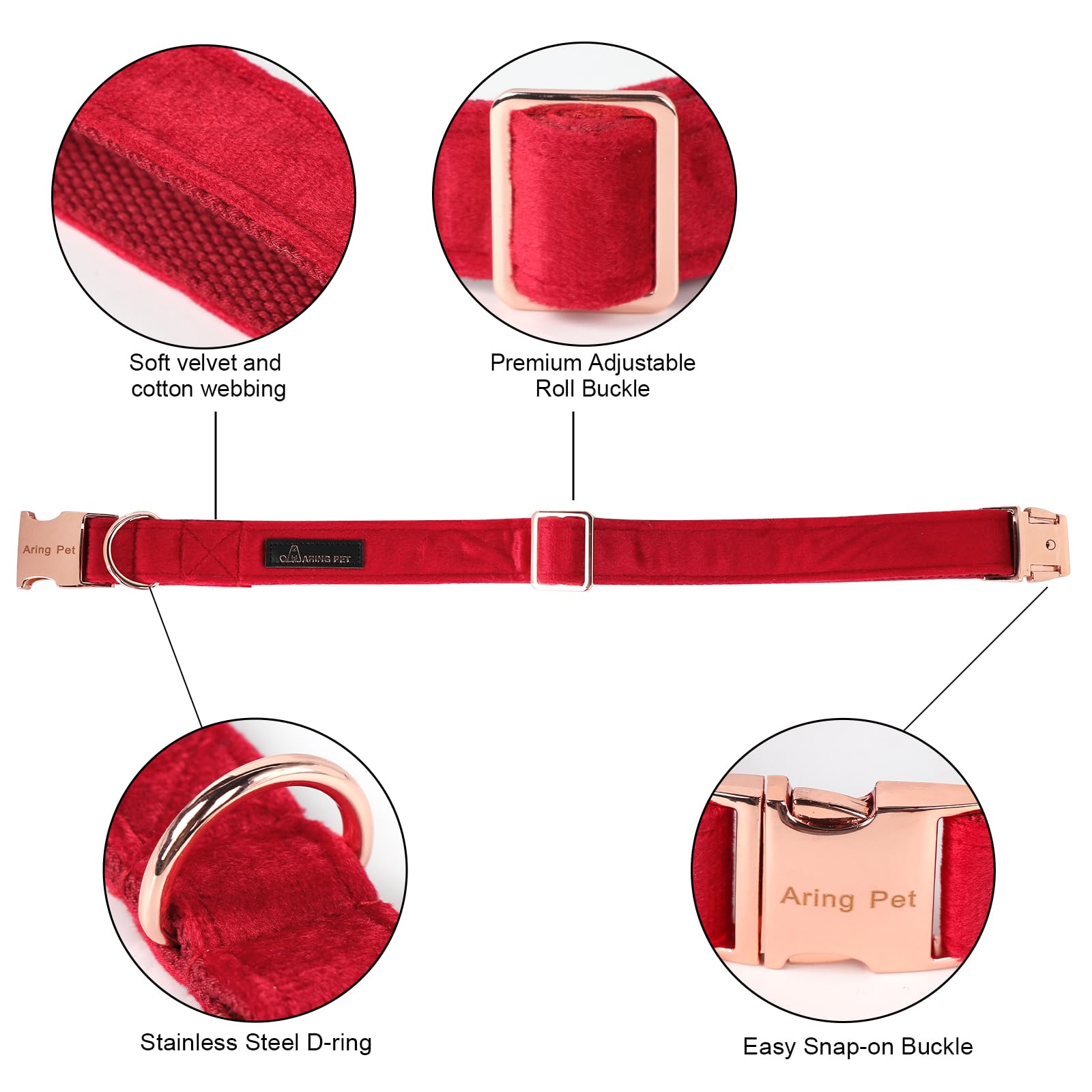 ARING PET Bowtie Dog Collar,Velvet Dog Collars with Removable Bowtie, Christmas Adorable Dog Collar,Medium.