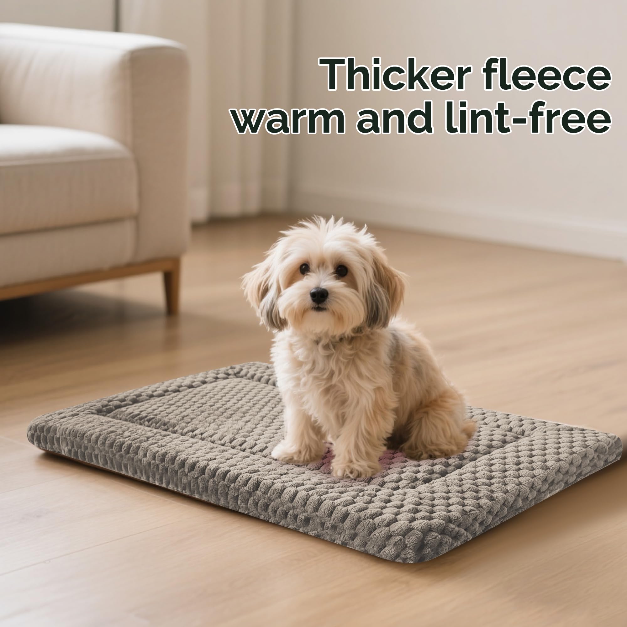 Dog Bed Crate Mat, Soft Durable Washable Anti-Slip Kennel Pad for Dogs & Cats, Reversible (Light Gray, M(30*20*1.5))